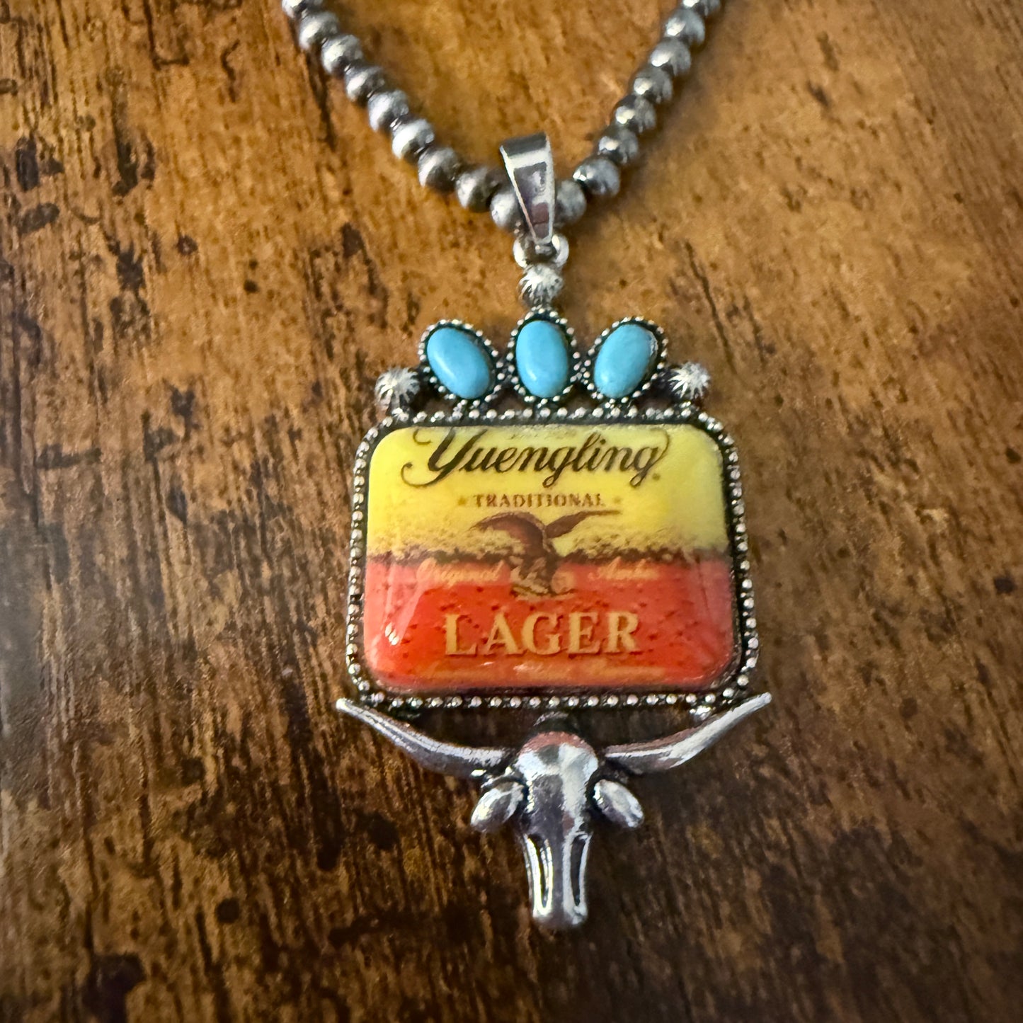 Yuengling Beer Cowgirl Western 4mm Silver Pearl Beads Choker Necklace Silver Elegant