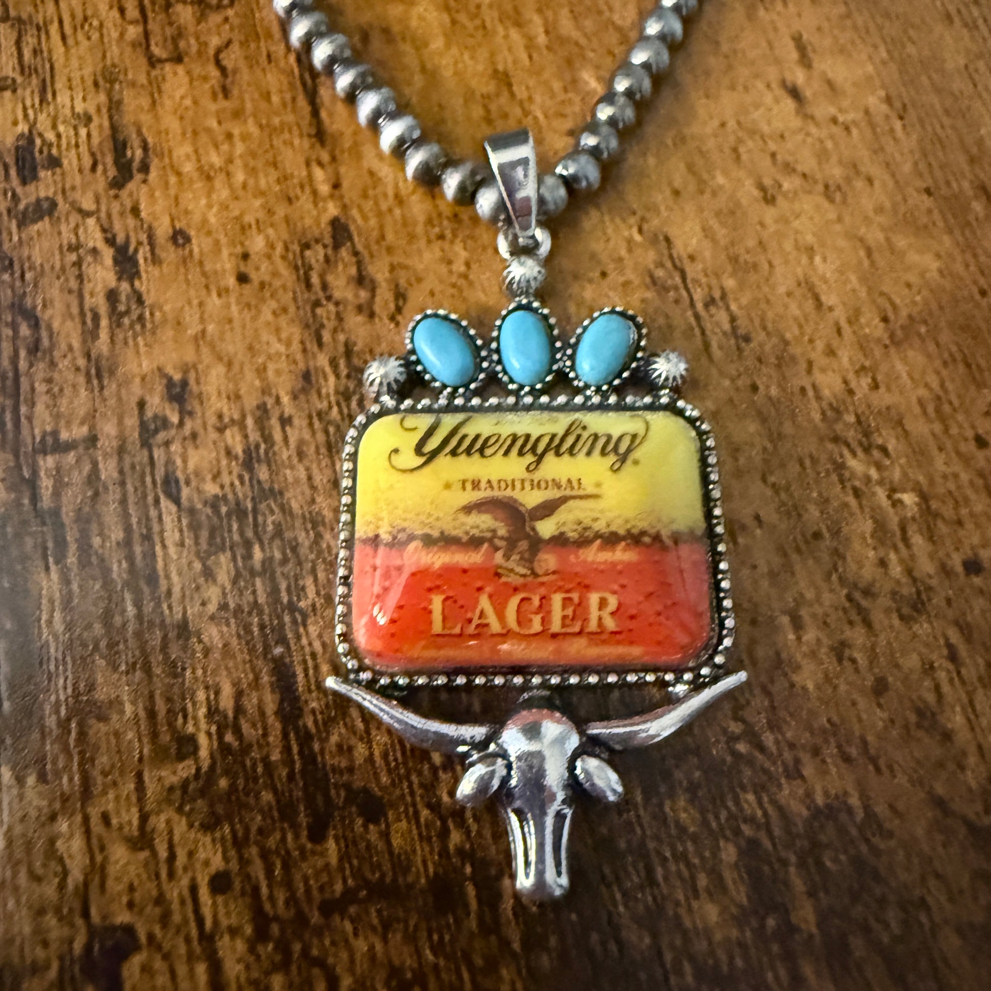 Yuengling Beer Cowgirl Western 4mm Silver Pearl Beads Choker Necklace Silver Elegant
