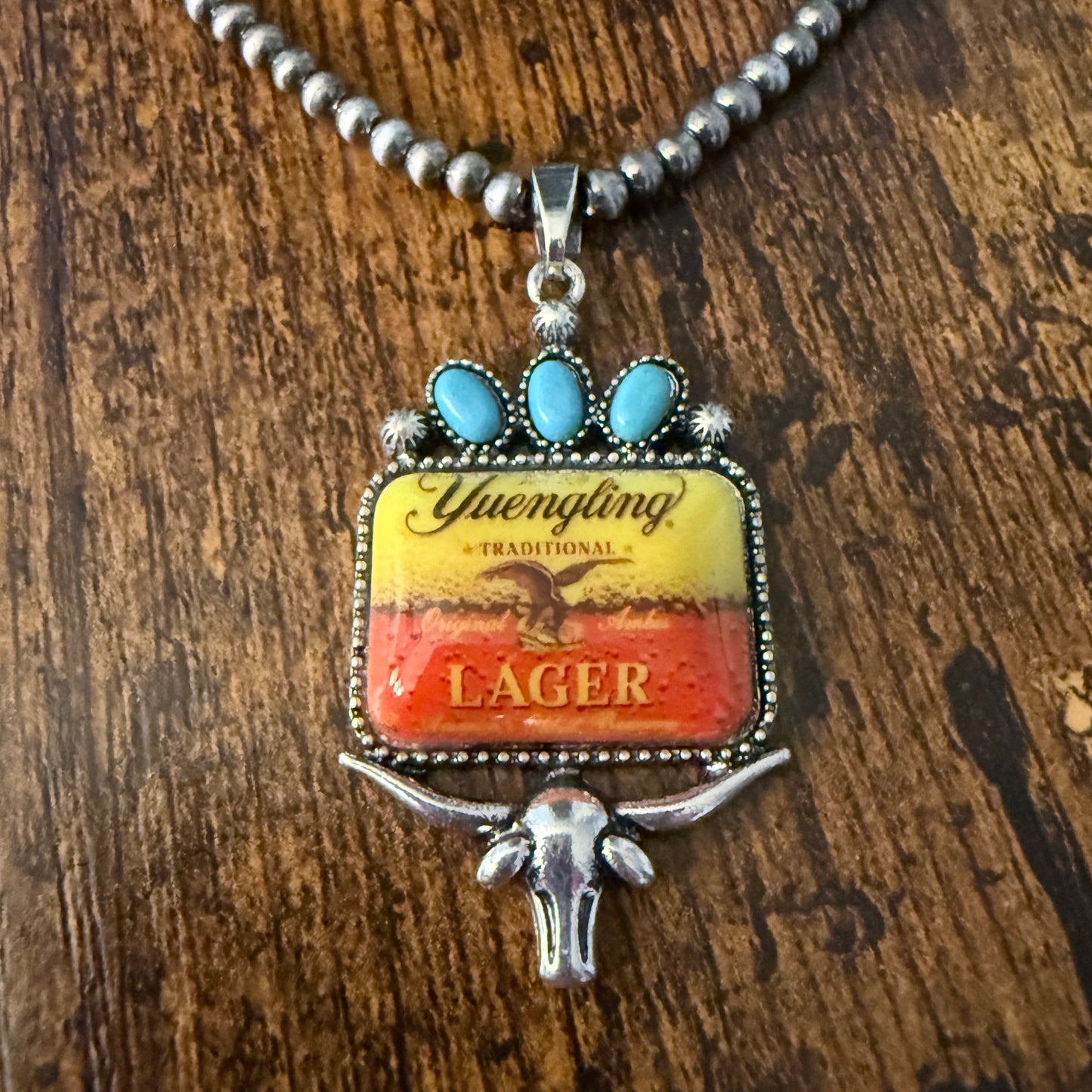 Yuengling Beer Cowgirl Western 4mm Silver Pearl Beads Choker Necklace Silver Elegant