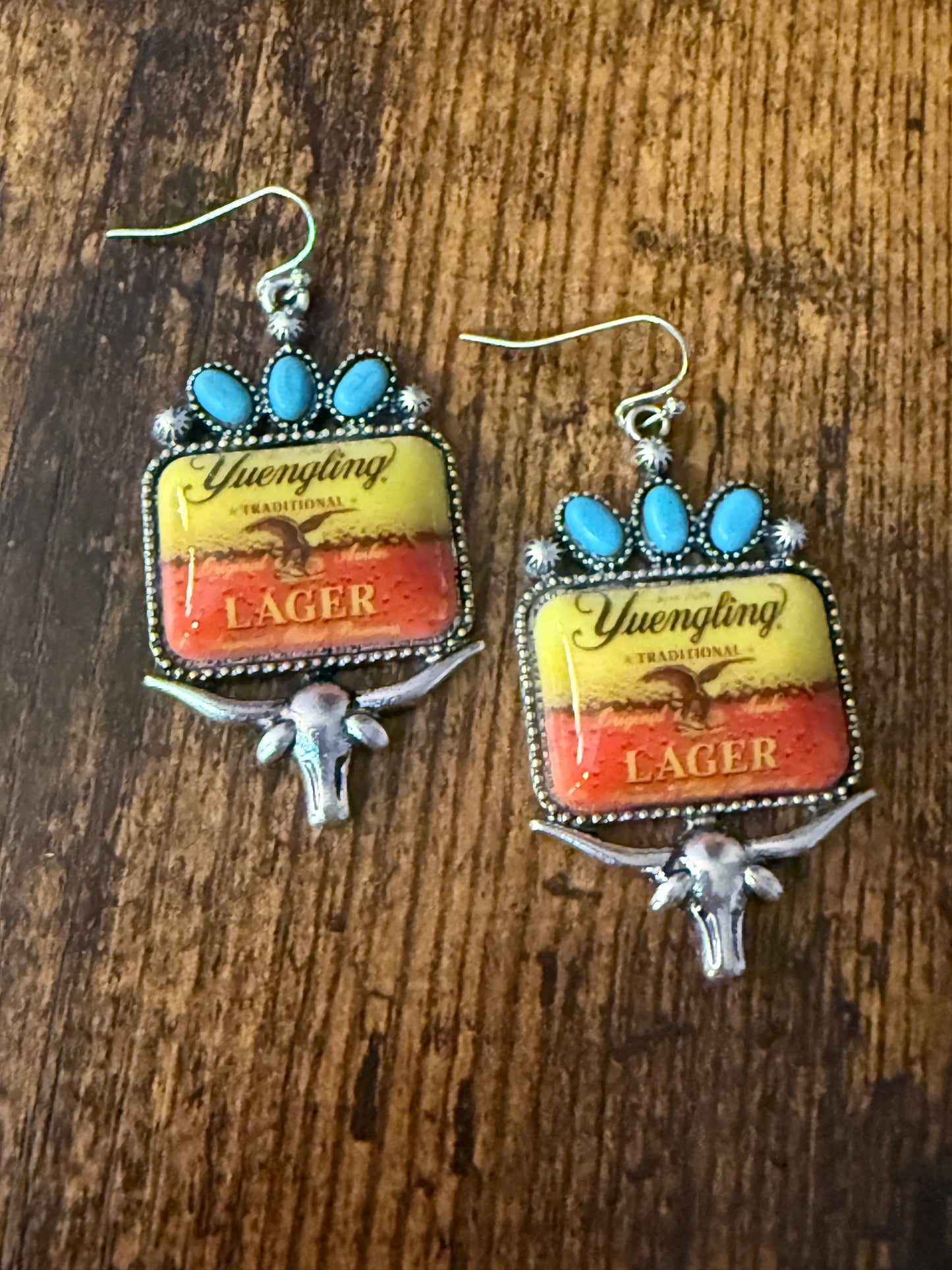 Western Cowgirl Yuengling Lager Drop Wire Earrings Mixed Metals Silver Elegant