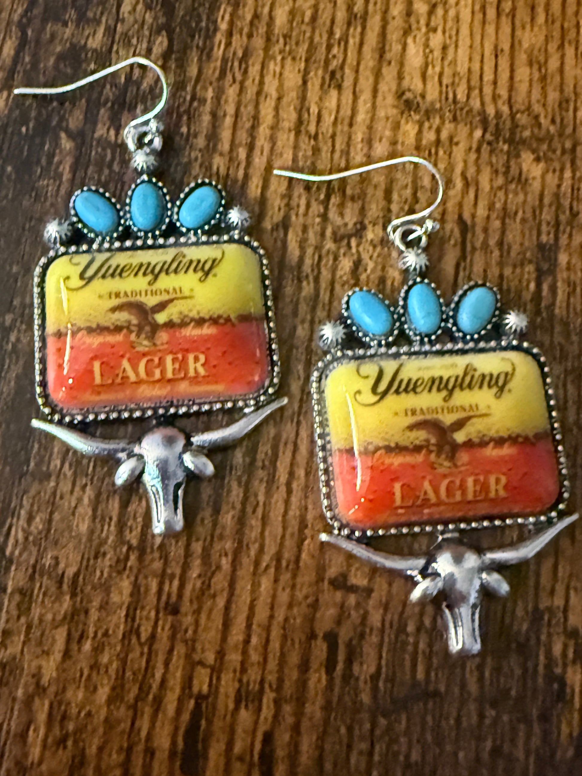 Western Cowgirl Yuengling Lager Drop Wire Earrings Mixed Metals Silver Elegant