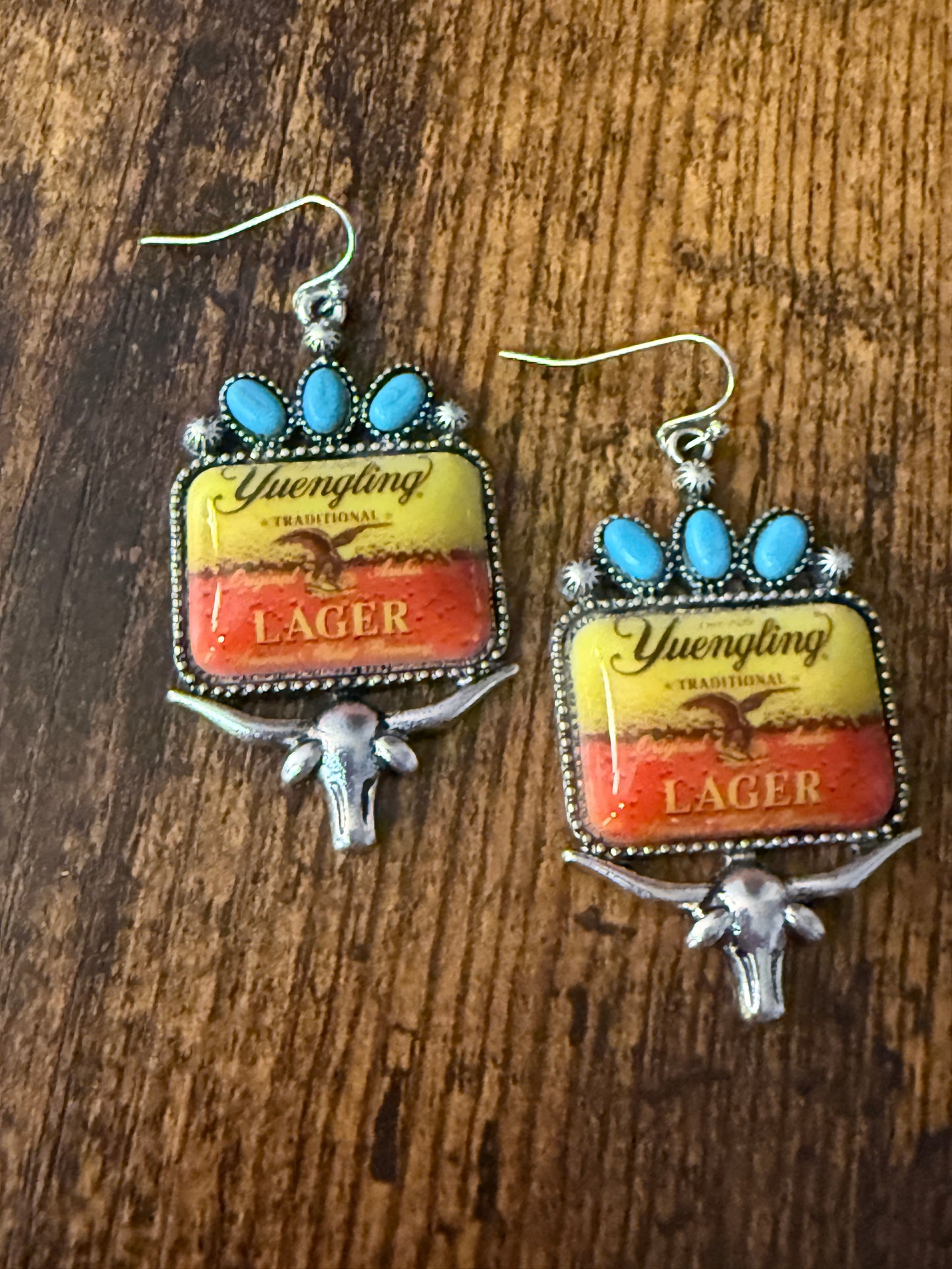 Western Cowgirl Yuengling Lager Drop Wire Earrings Mixed Metals Silver Elegant