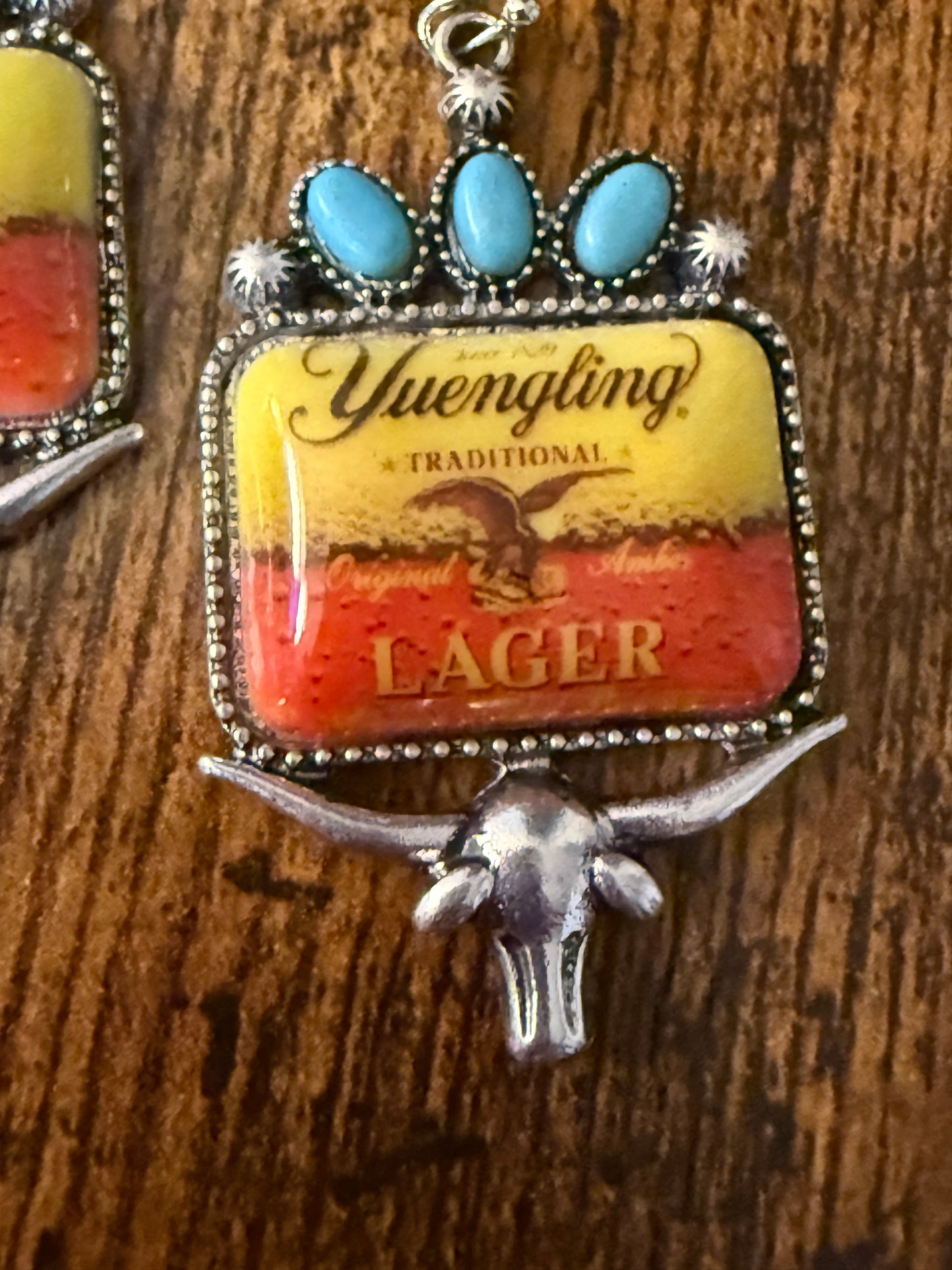 Western Cowgirl Yuengling Lager Drop Wire Earrings Mixed Metals Silver Elegant