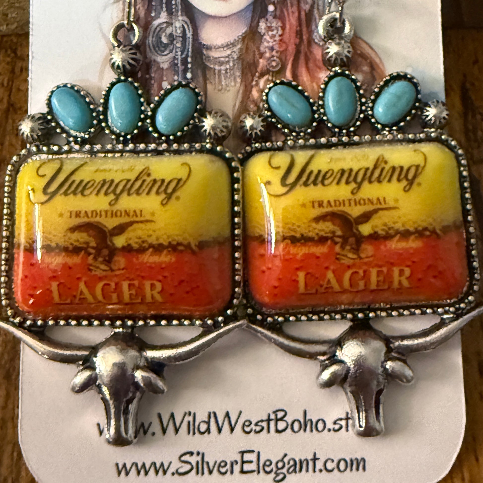 Western Cowgirl Yuengling Lager Drop Wire Earrings Mixed Metals Silver Elegant