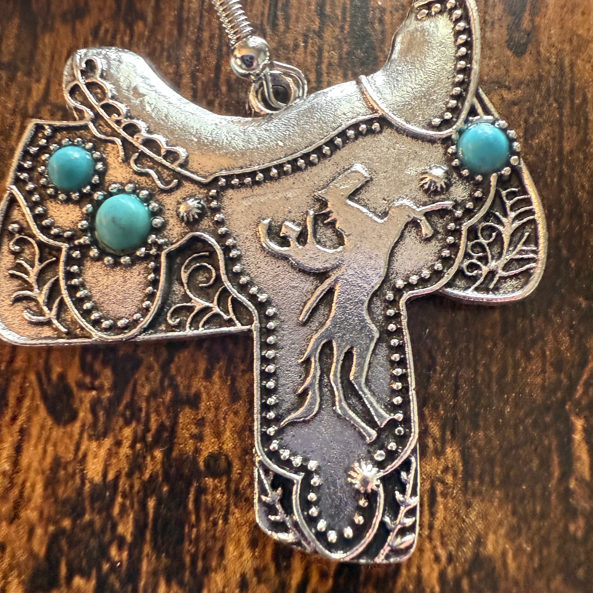 Western Cowgirl Turquoise Saddle Up Wire Drop Earrings With Mixed Metals Silver Elegant