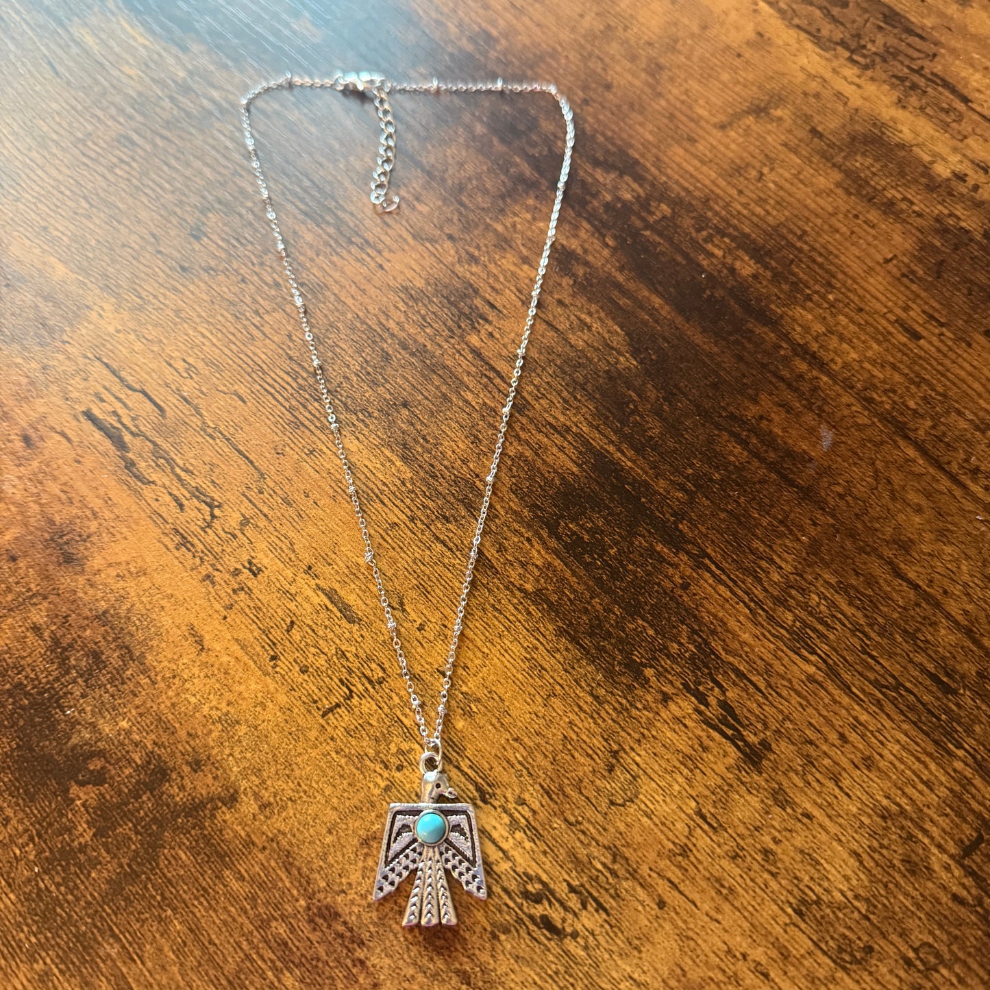 Navajo Style Thunderbird Faux Turquoise Pendant Necklace Mixed Metals Silver Elegant