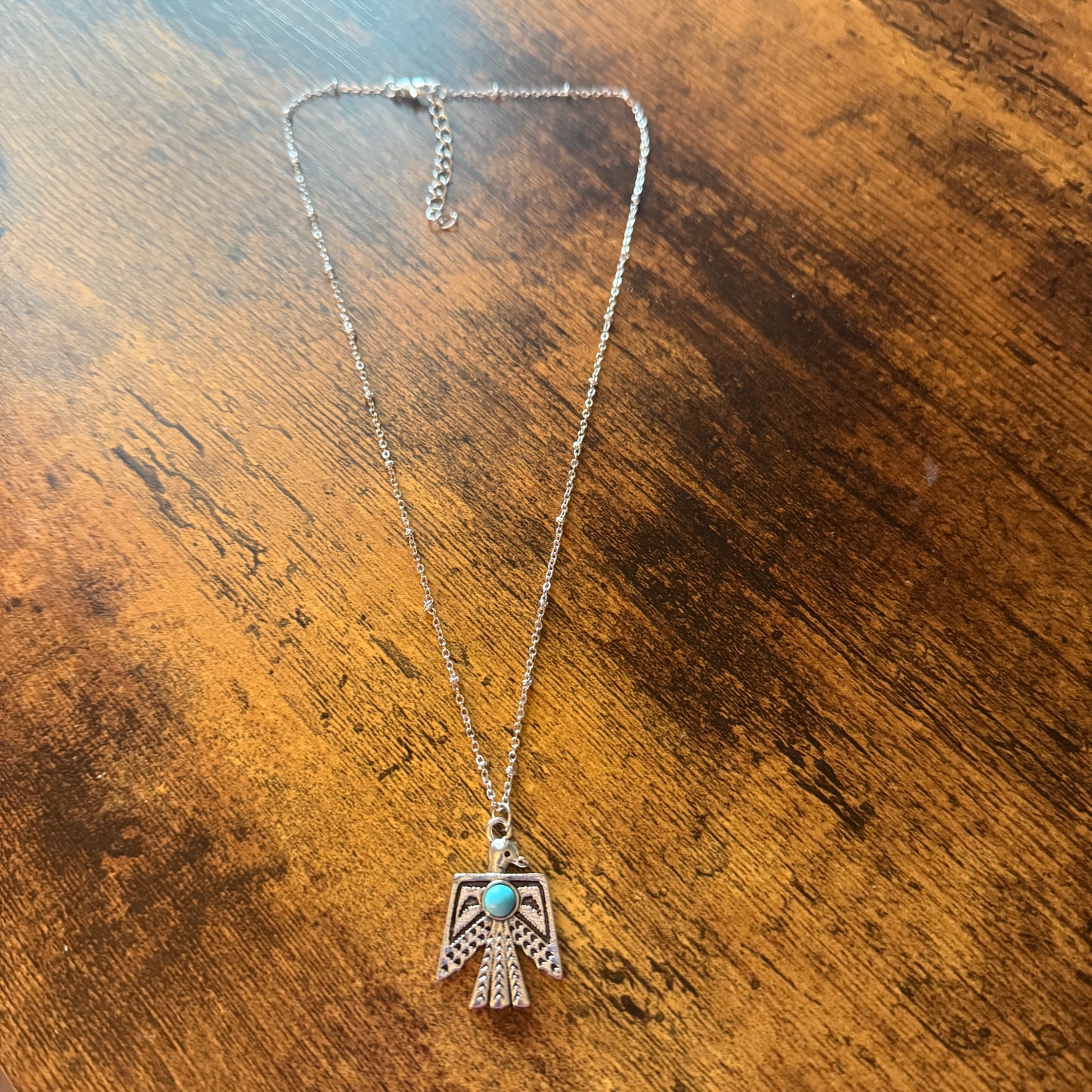 Navajo Style Thunderbird Faux Turquoise Pendant Necklace Mixed Metals Silver Elegant