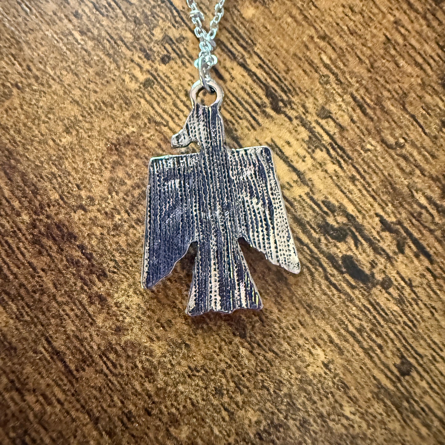 Navajo Style Thunderbird Faux Turquoise Pendant Necklace Mixed Metals Silver Elegant