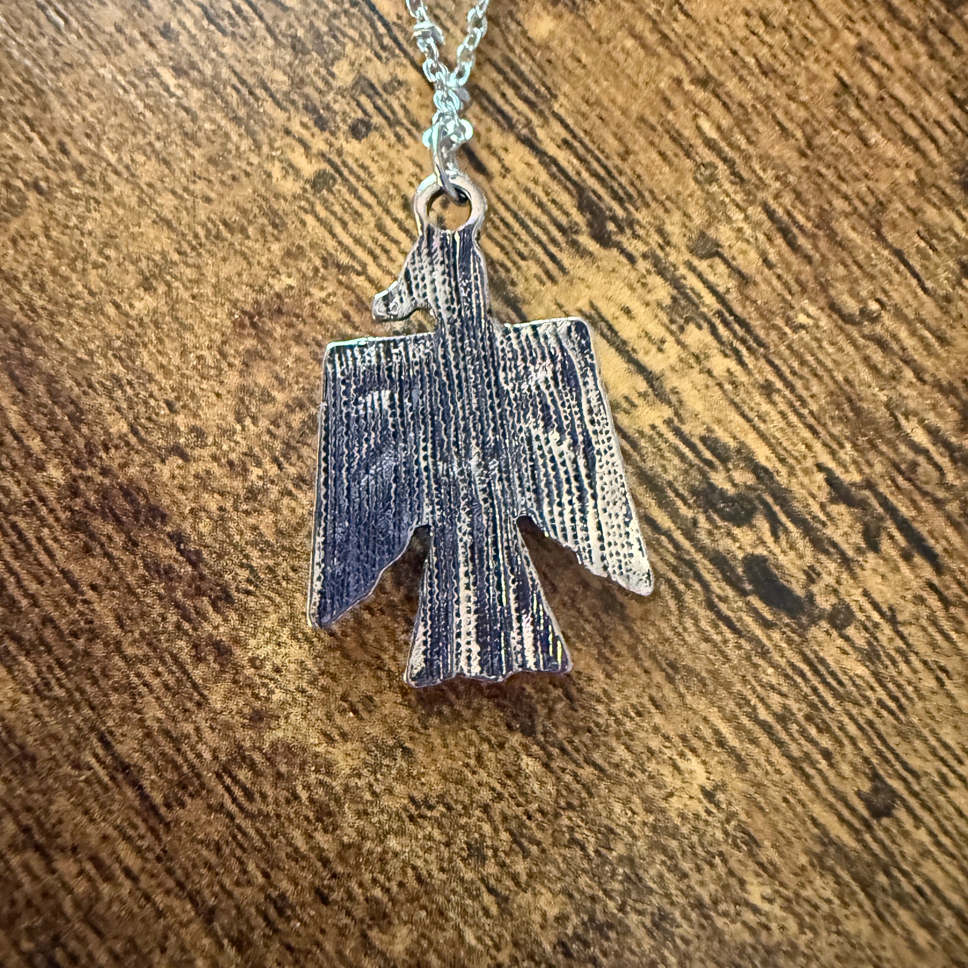Navajo Style Thunderbird Faux Turquoise Pendant Necklace Mixed Metals Silver Elegant