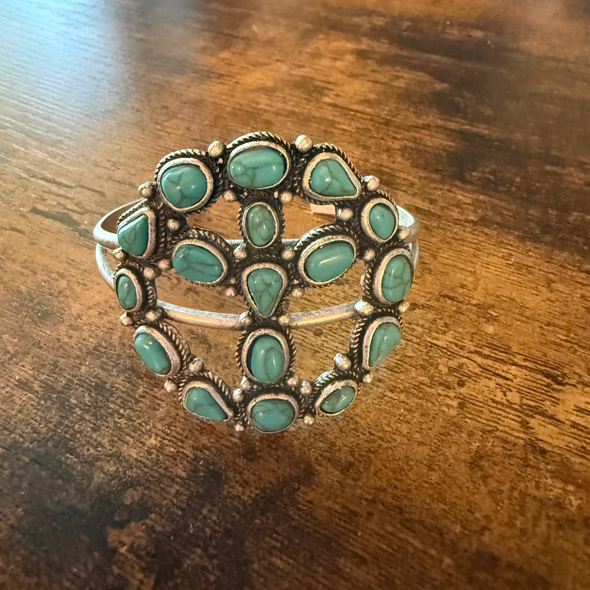 Cowgirl Hippie Blue Turquoise Stone Peace Sign Bangle, Mixed Metals WildWestBoho