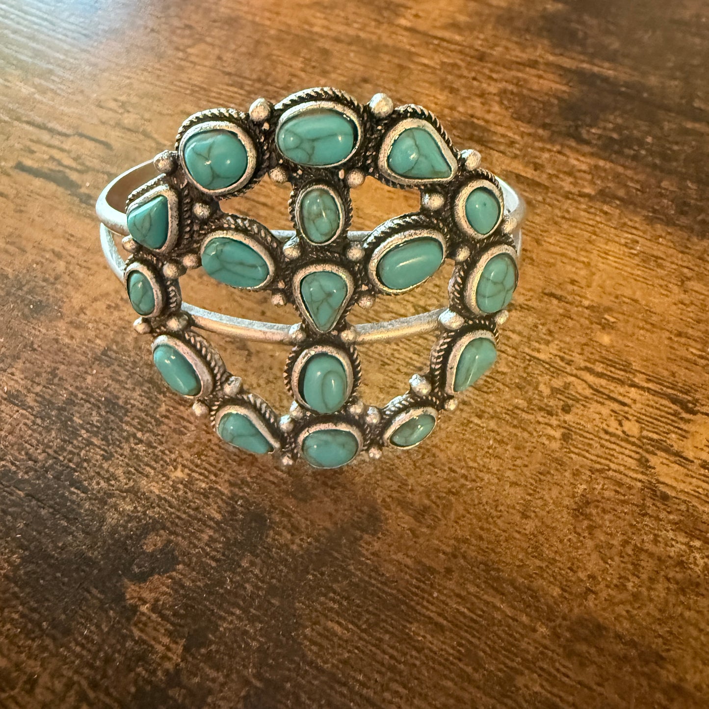 Cowgirl Hippie Blue Turquoise Stone Peace Sign Bangle, Mixed Metals WildWestBoho