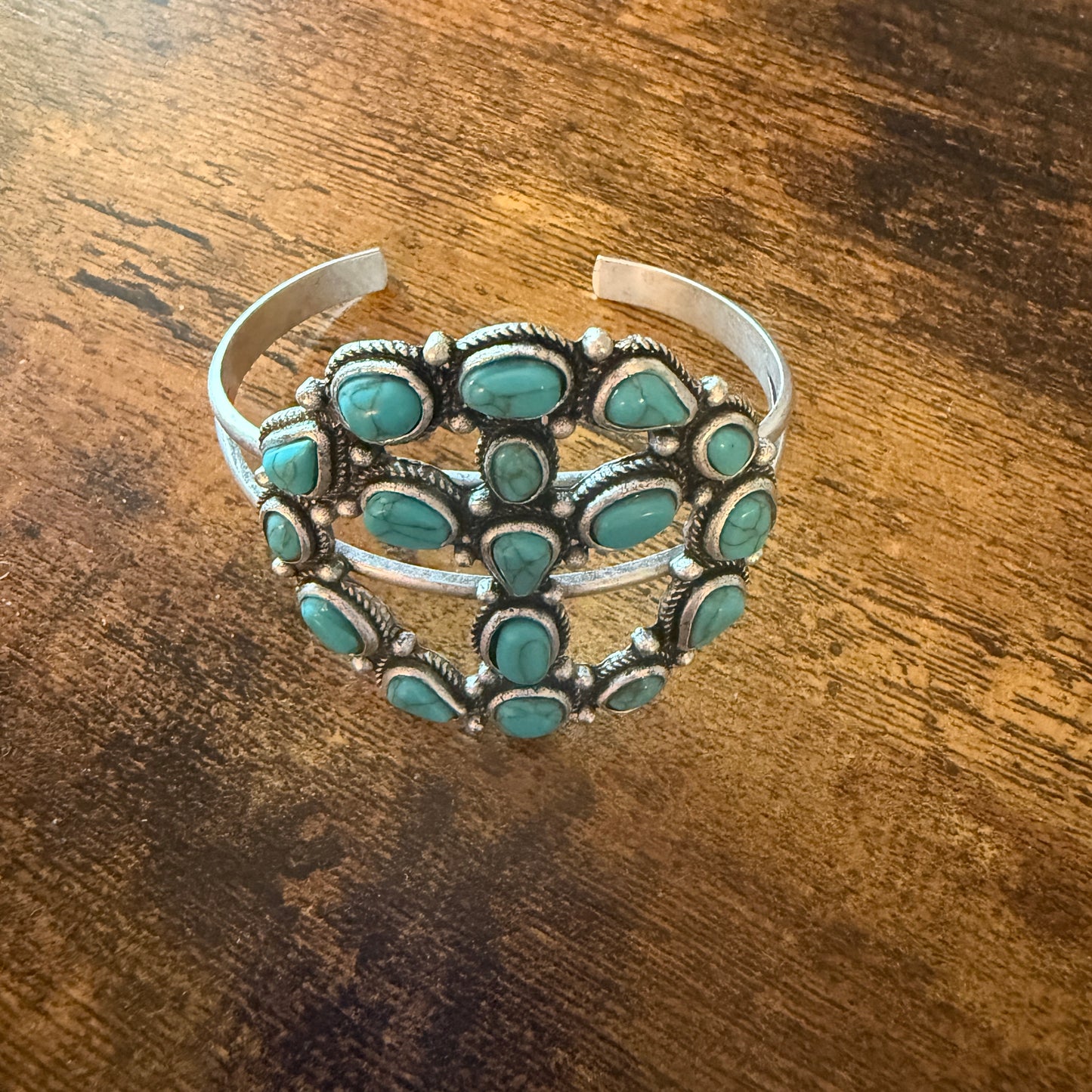 Cowgirl Hippie Blue Turquoise Stone Peace Sign Bangle, Mixed Metals WildWestBoho