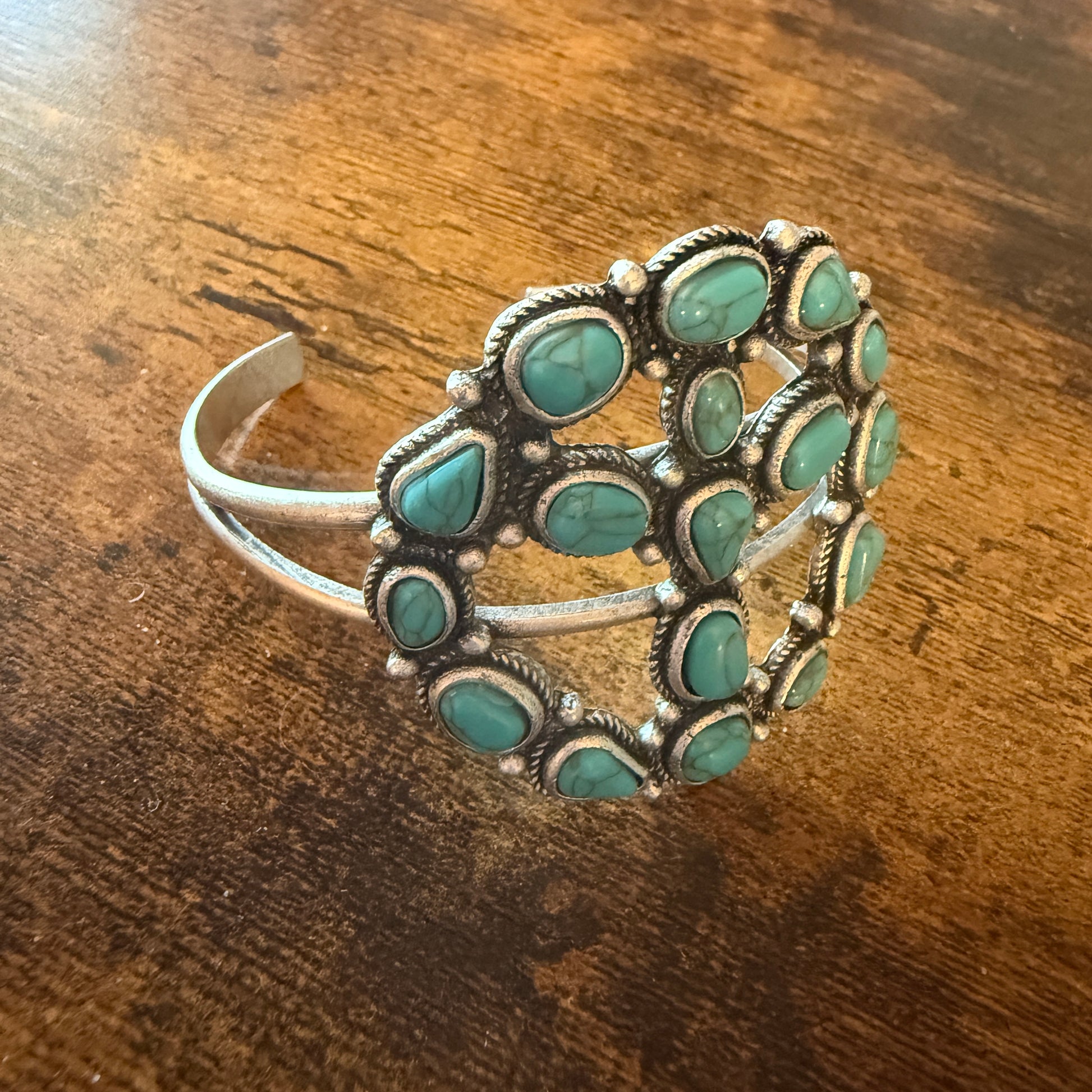 Cowgirl Hippie Blue Turquoise Stone Peace Sign Bangle, Mixed Metals WildWestBoho