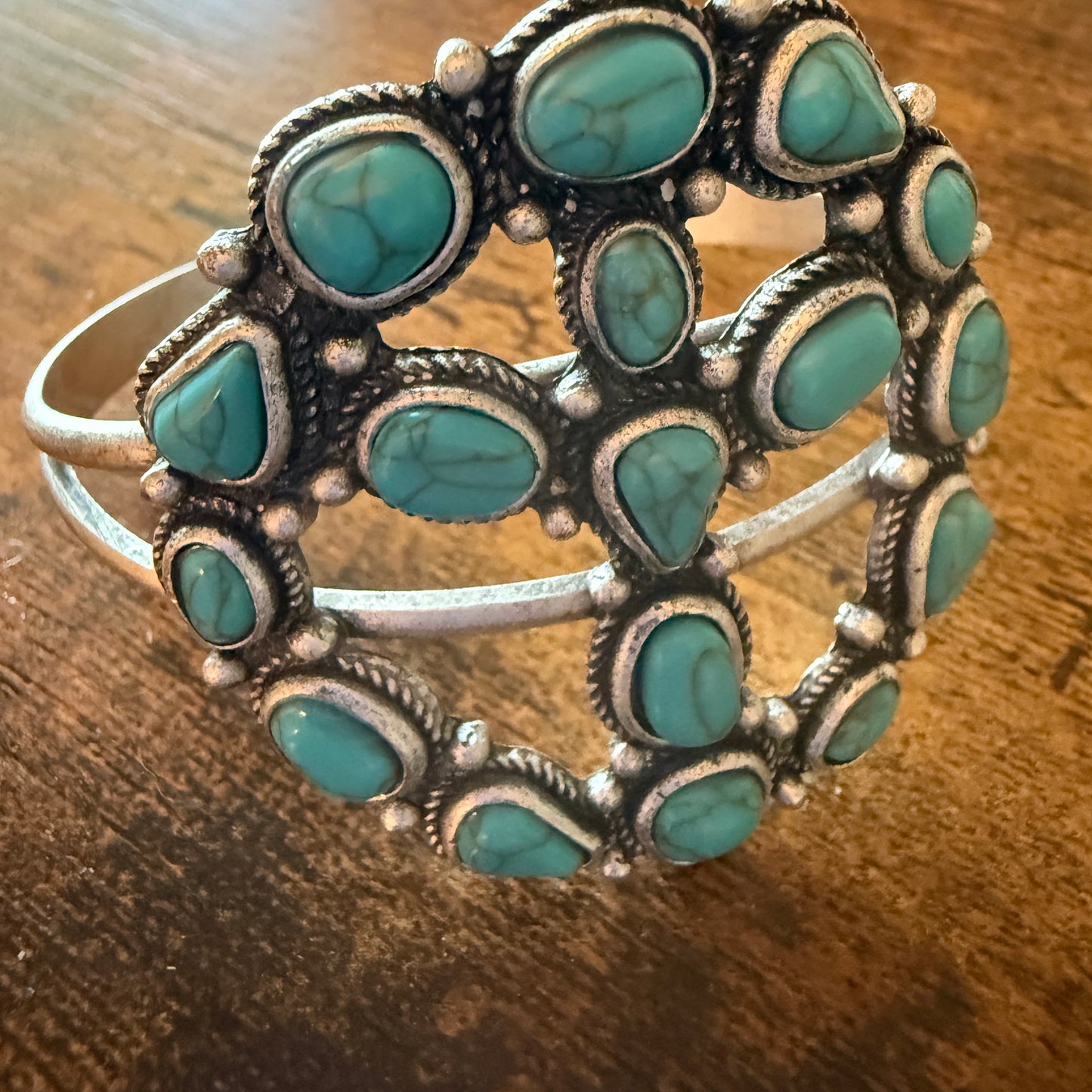 Cowgirl Hippie Blue Turquoise Stone Peace Sign Bangle, Mixed Metals WildWestBoho