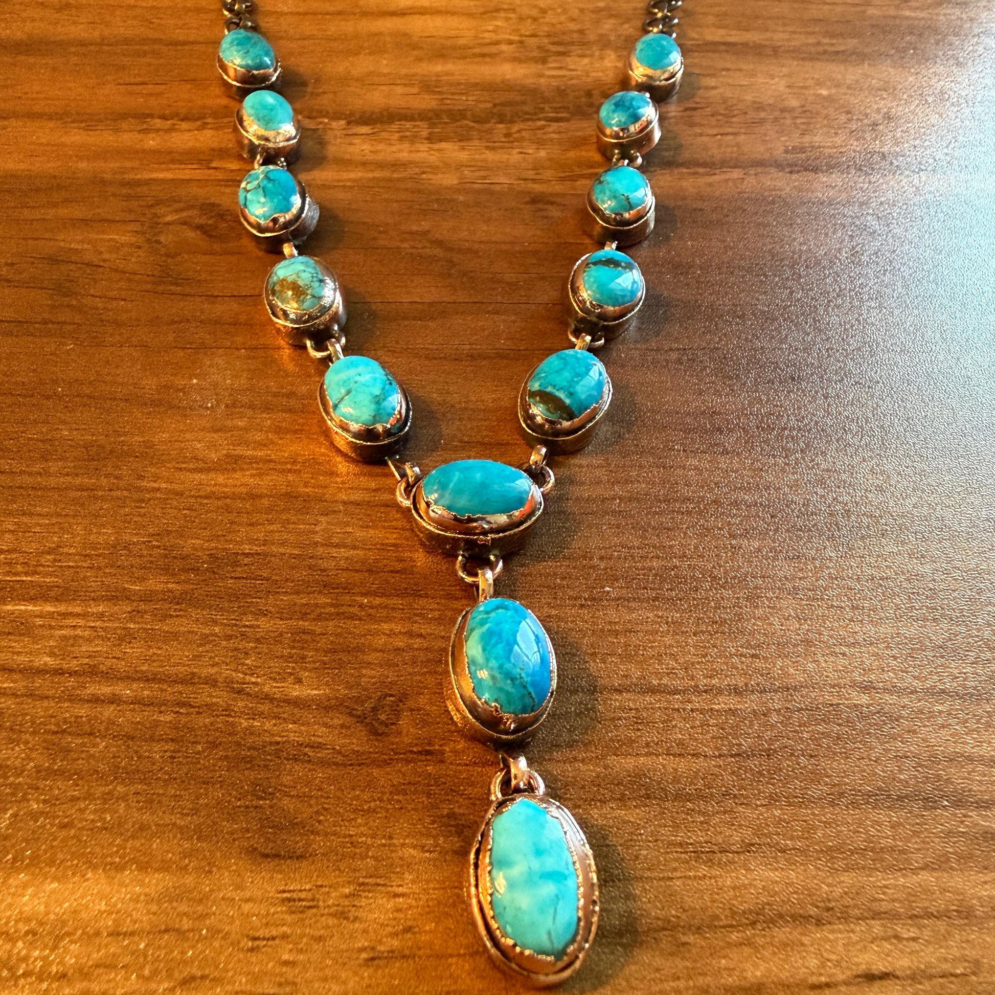 Handcrafted Turquoise Dahlia Stone Necklace Copper Chain 18 Inch Silver Elegant