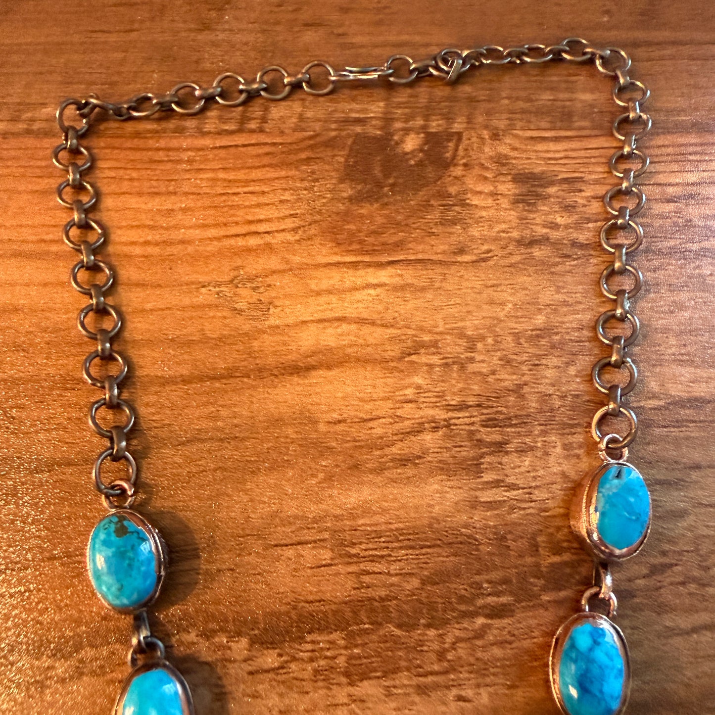 Handcrafted Turquoise Dahlia Stone Necklace Copper Chain 18 Inch Silver Elegant