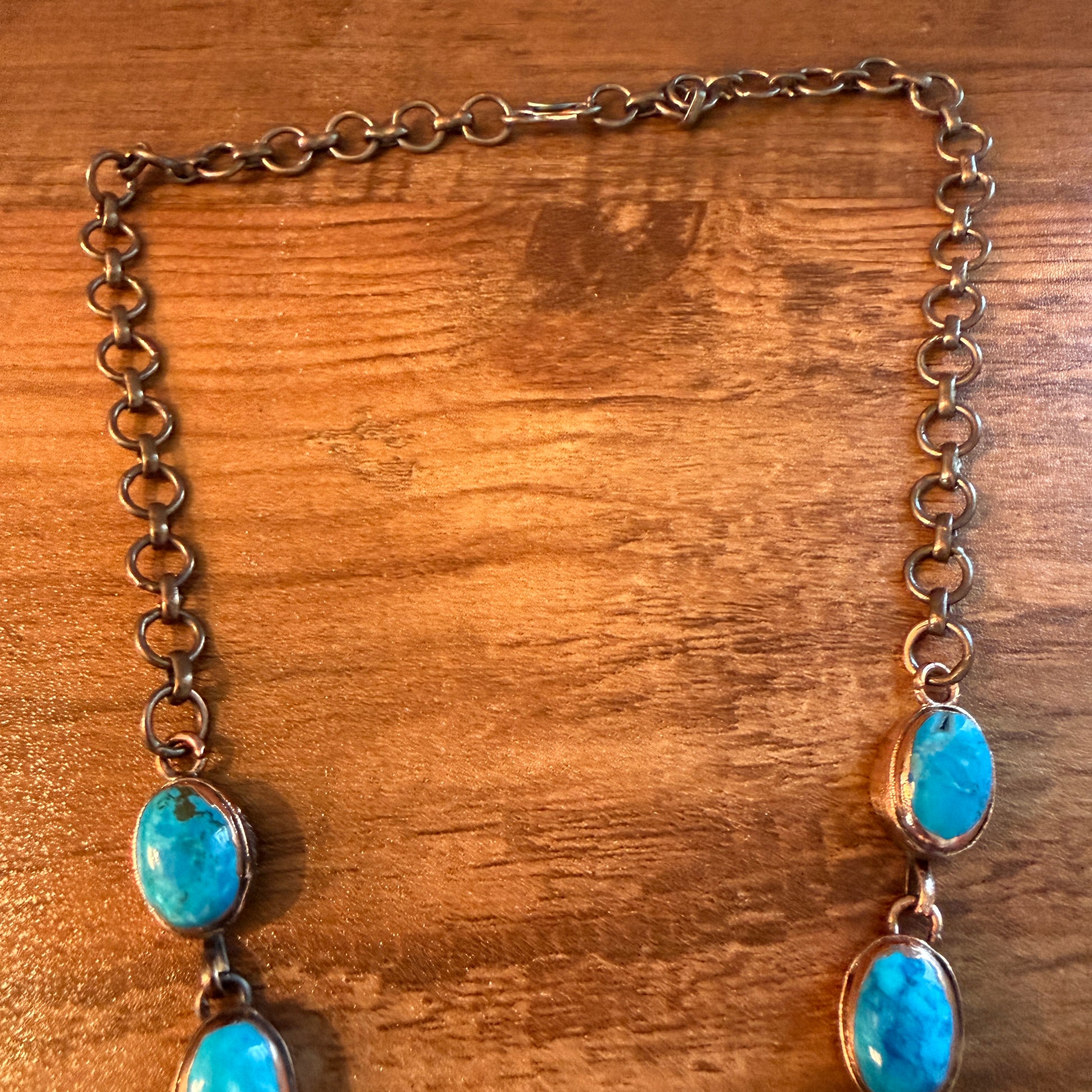Handcrafted Turquoise Dahlia Stone Necklace Copper Chain 18 Inch Silver Elegant