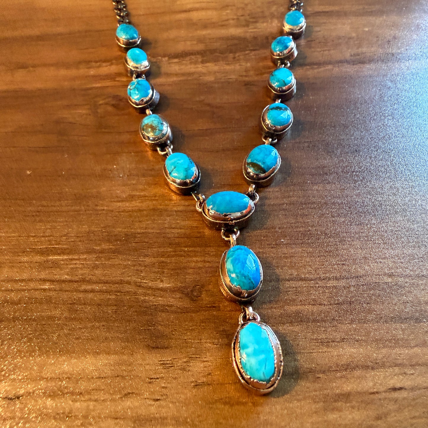 Handcrafted Turquoise Dahlia Stone Necklace Copper Chain 18 Inch Silver Elegant