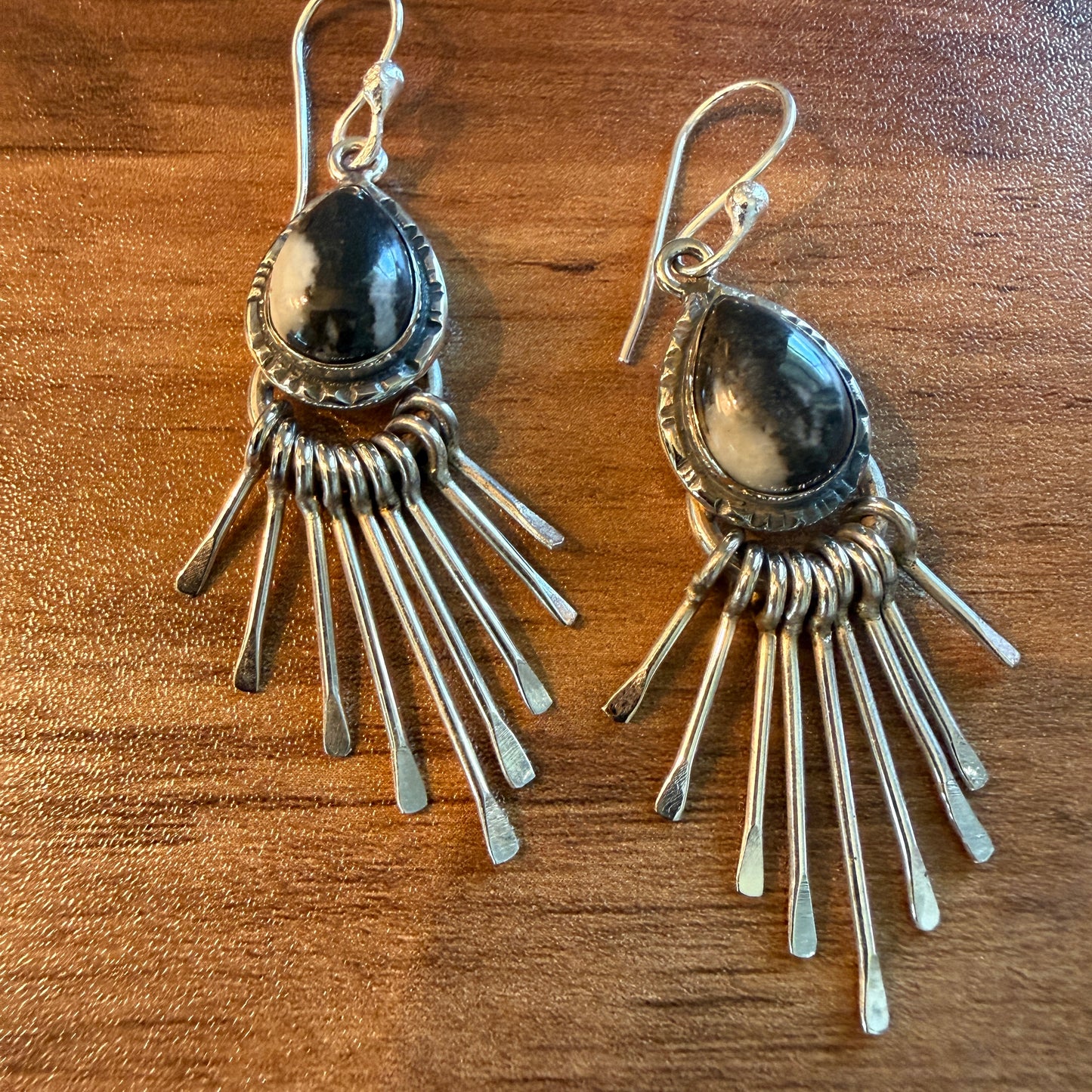 White Buffalo Turquoise Sterling Silver Dangle Earrings 2.7 Inches Silver Elegant