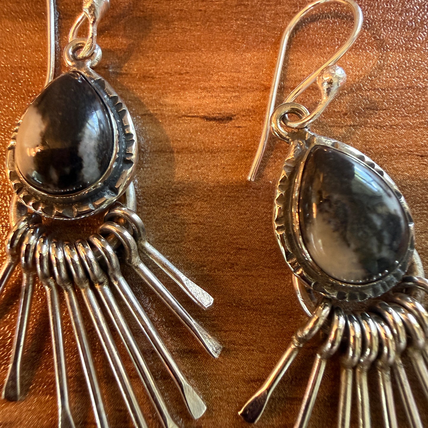 White Buffalo Turquoise Sterling Silver Dangle Earrings 2.7 Inches Silver Elegant