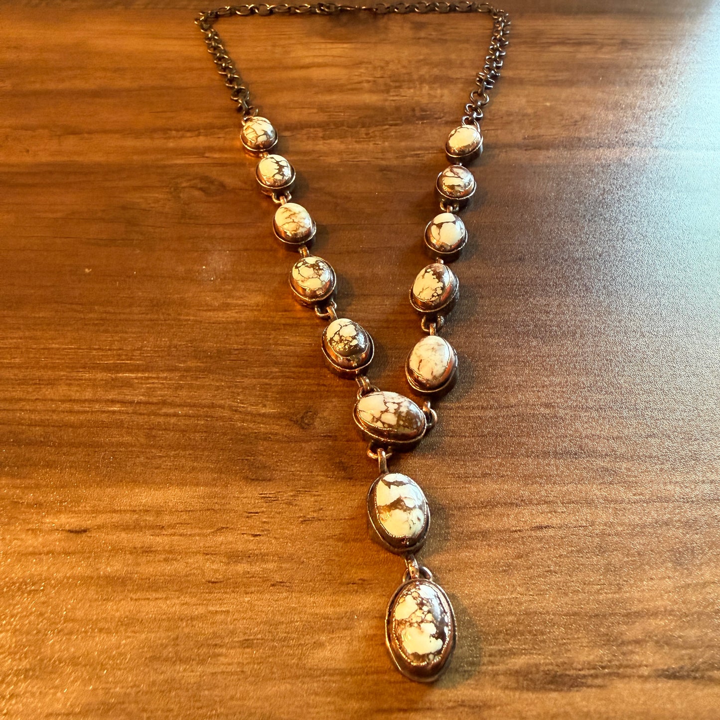 Handcrafted Wild Horse Dahlia Gemstone Pendant Necklace Copper Chain 18 Inch Silver Elegant