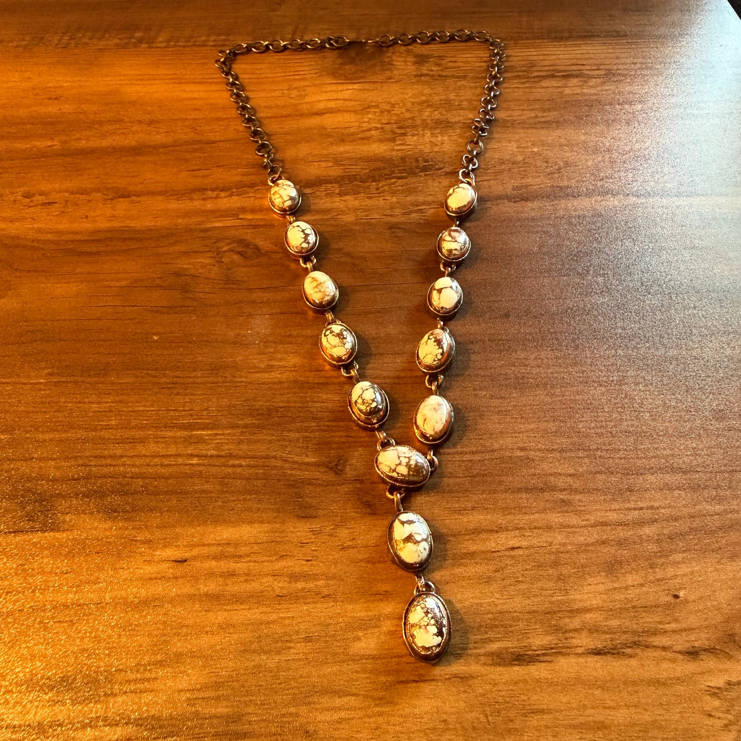 Handcrafted Wild Horse Dahlia Gemstone Pendant Necklace Copper Chain 18 Inch Silver Elegant