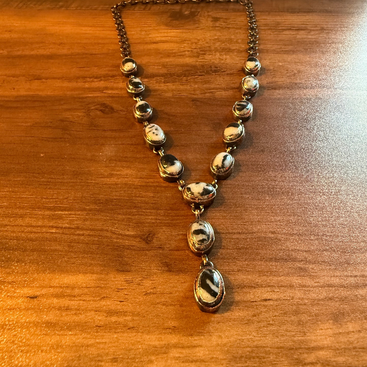 Handcrafted White Buffalo Dahlia Necklace With Copper Chain 18 Inch Silver Elegant