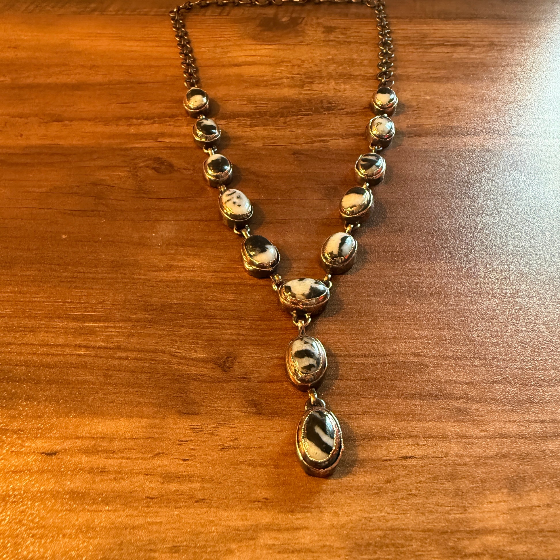 Handcrafted White Buffalo Dahlia Necklace With Copper Chain 18 Inch Silver Elegant