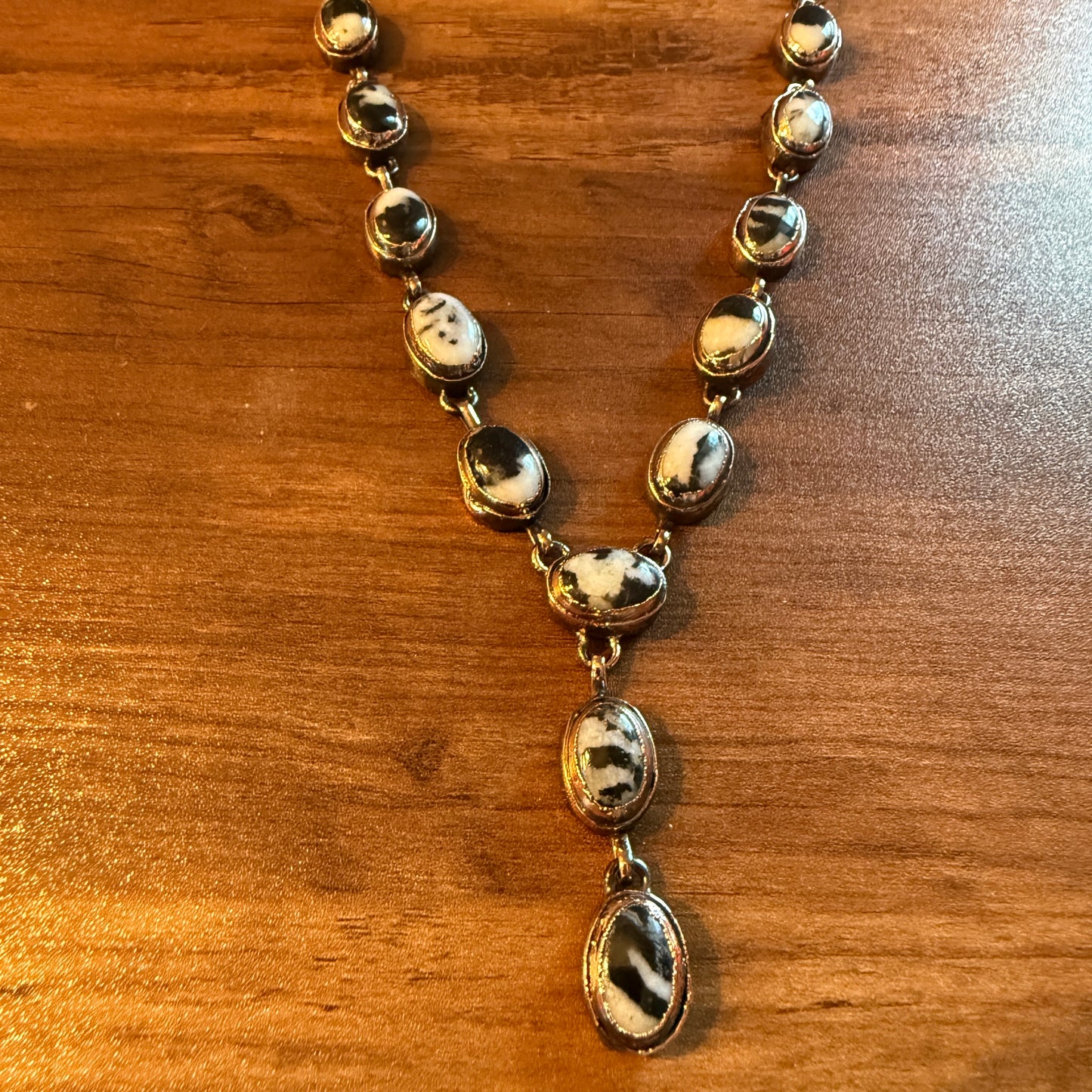 Handcrafted White Buffalo Dahlia Necklace With Copper Chain 18 Inch Silver Elegant