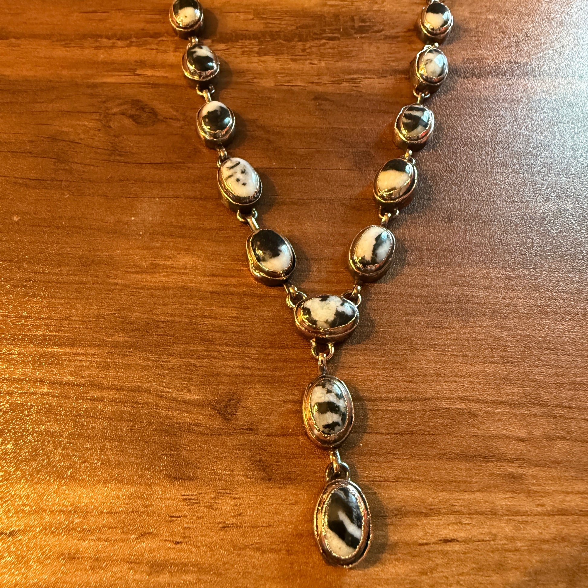 Handcrafted White Buffalo Dahlia Necklace With Copper Chain 18 Inch Silver Elegant