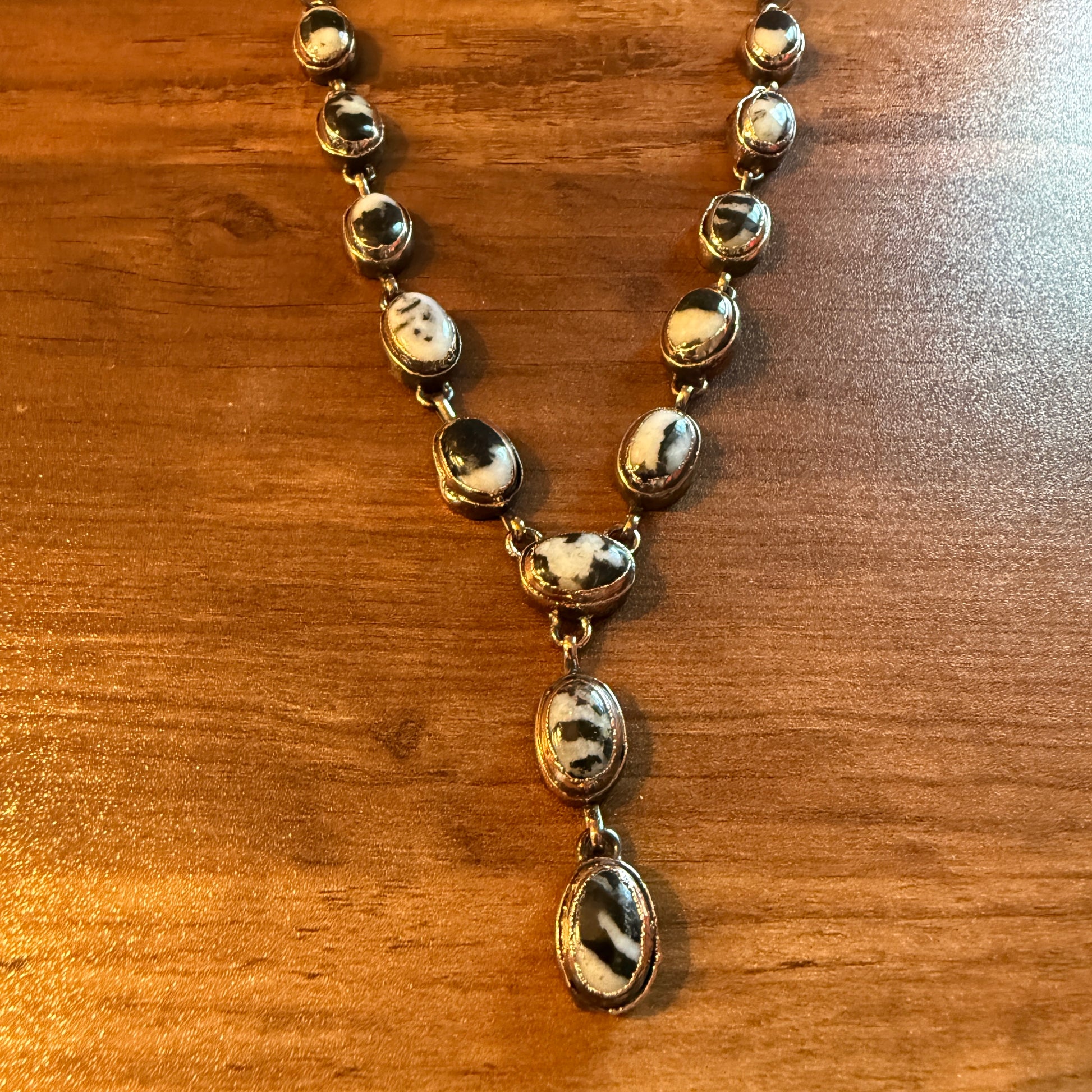 Handcrafted White Buffalo Dahlia Necklace With Copper Chain 18 Inch Silver Elegant