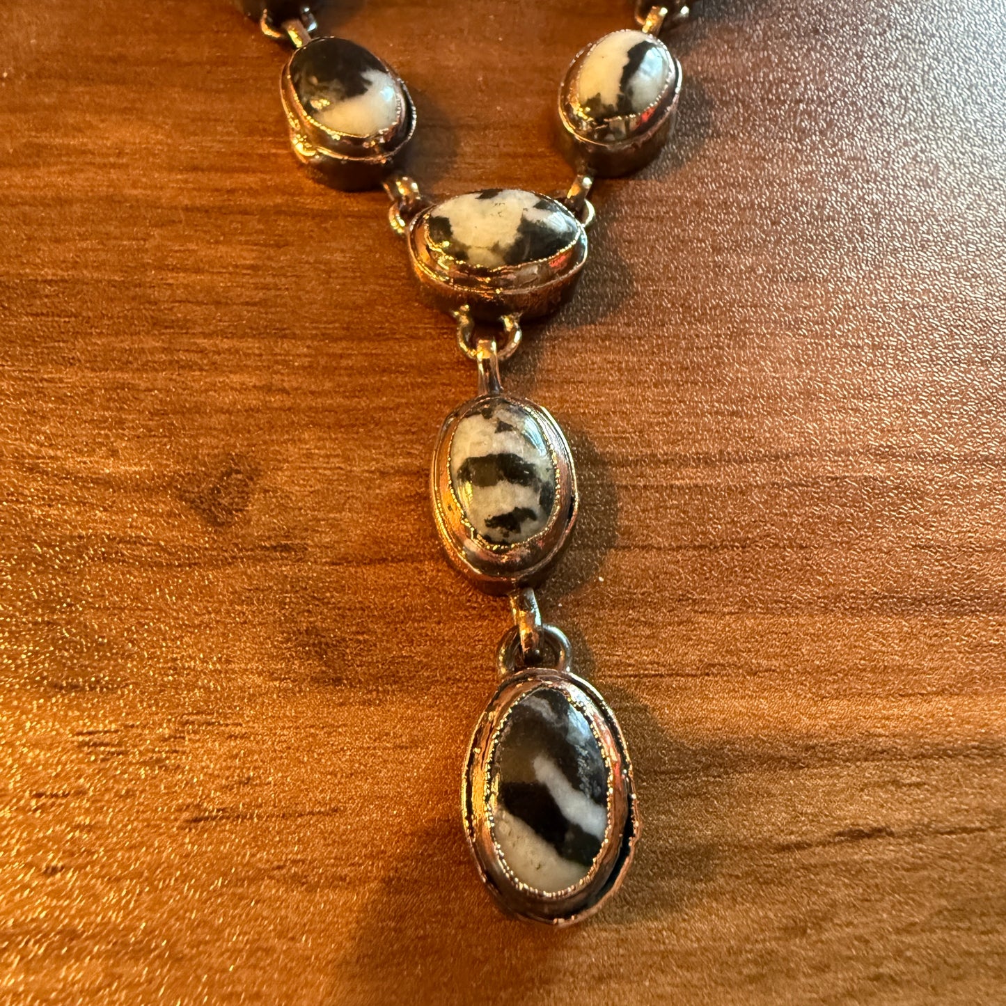 Handcrafted White Buffalo Dahlia Necklace With Copper Chain 18 Inch Silver Elegant