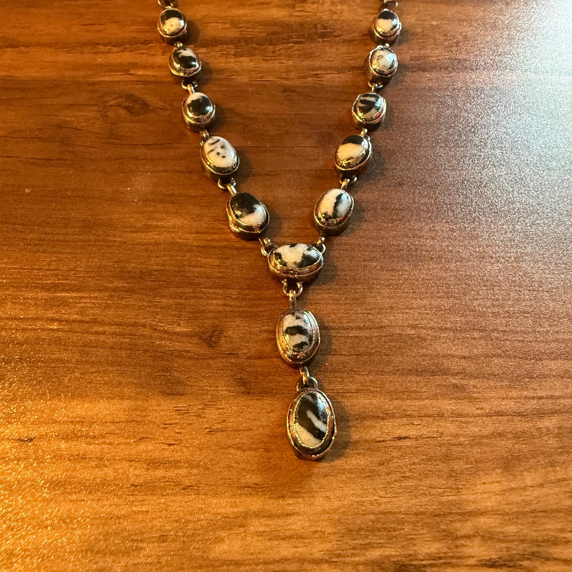 Handcrafted White Buffalo Dahlia Necklace With Copper Chain 18 Inch Silver Elegant