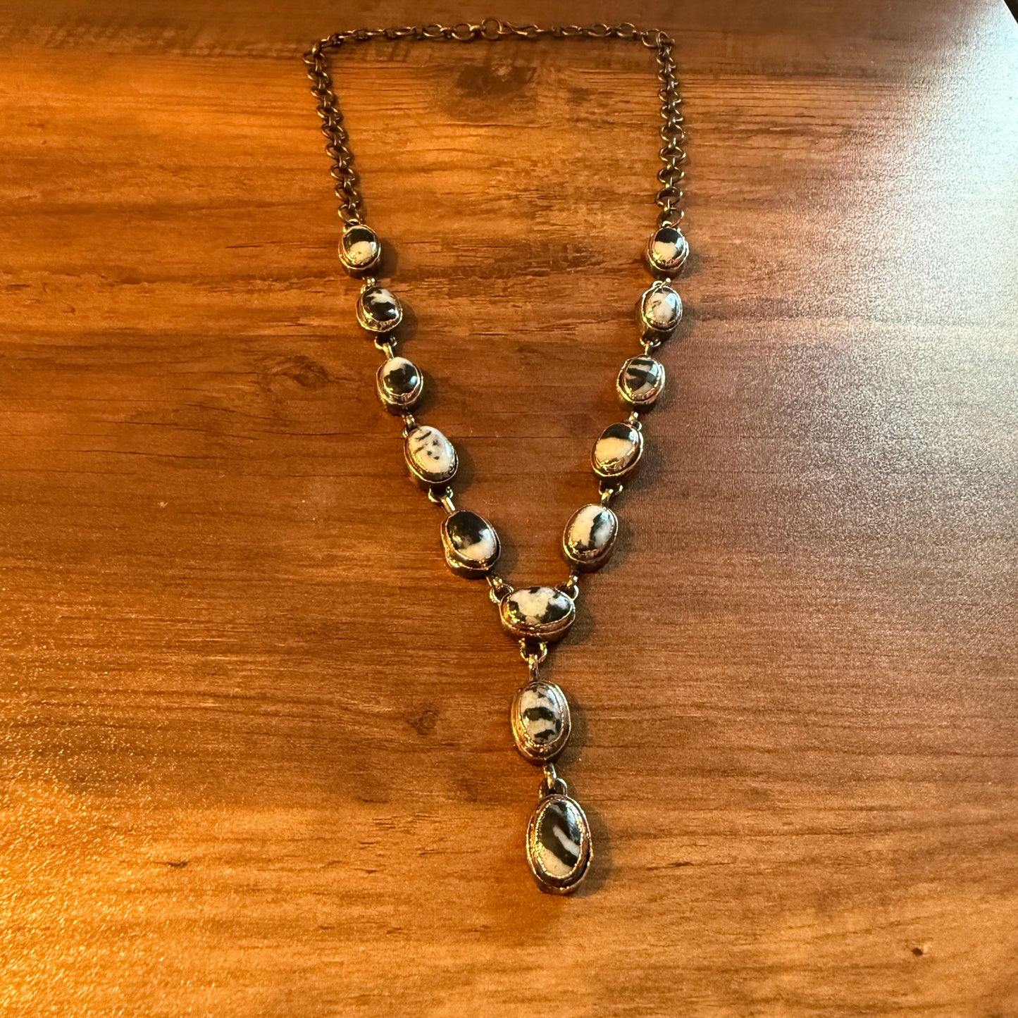 Handcrafted White Buffalo Dahlia Necklace With Copper Chain 18 Inch Silver Elegant