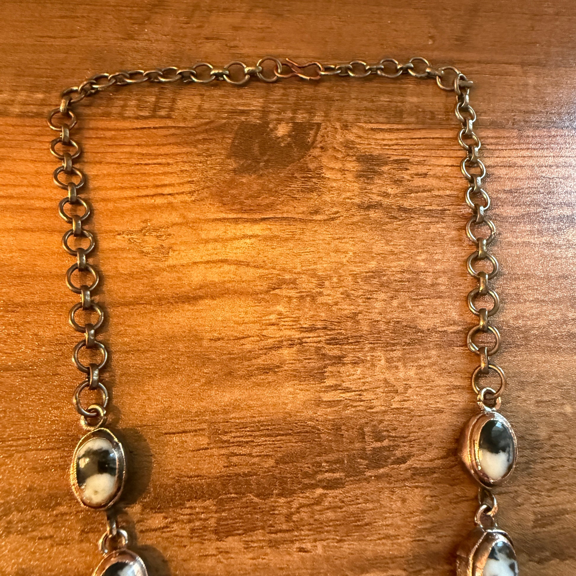 Handcrafted White Buffalo Dahlia Necklace With Copper Chain 18 Inch Silver Elegant