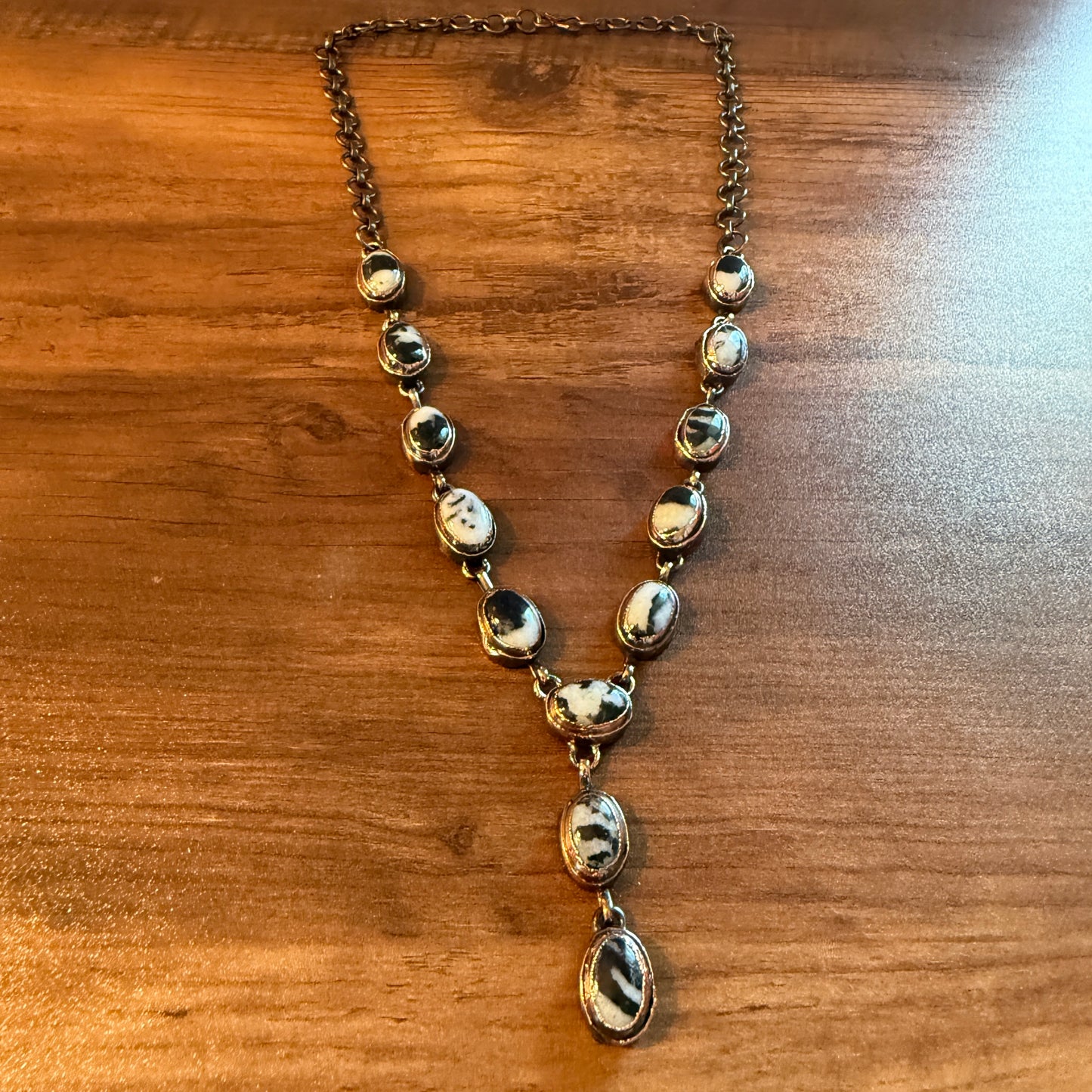 Handcrafted White Buffalo Dahlia Necklace With Copper Chain 18 Inch Silver Elegant