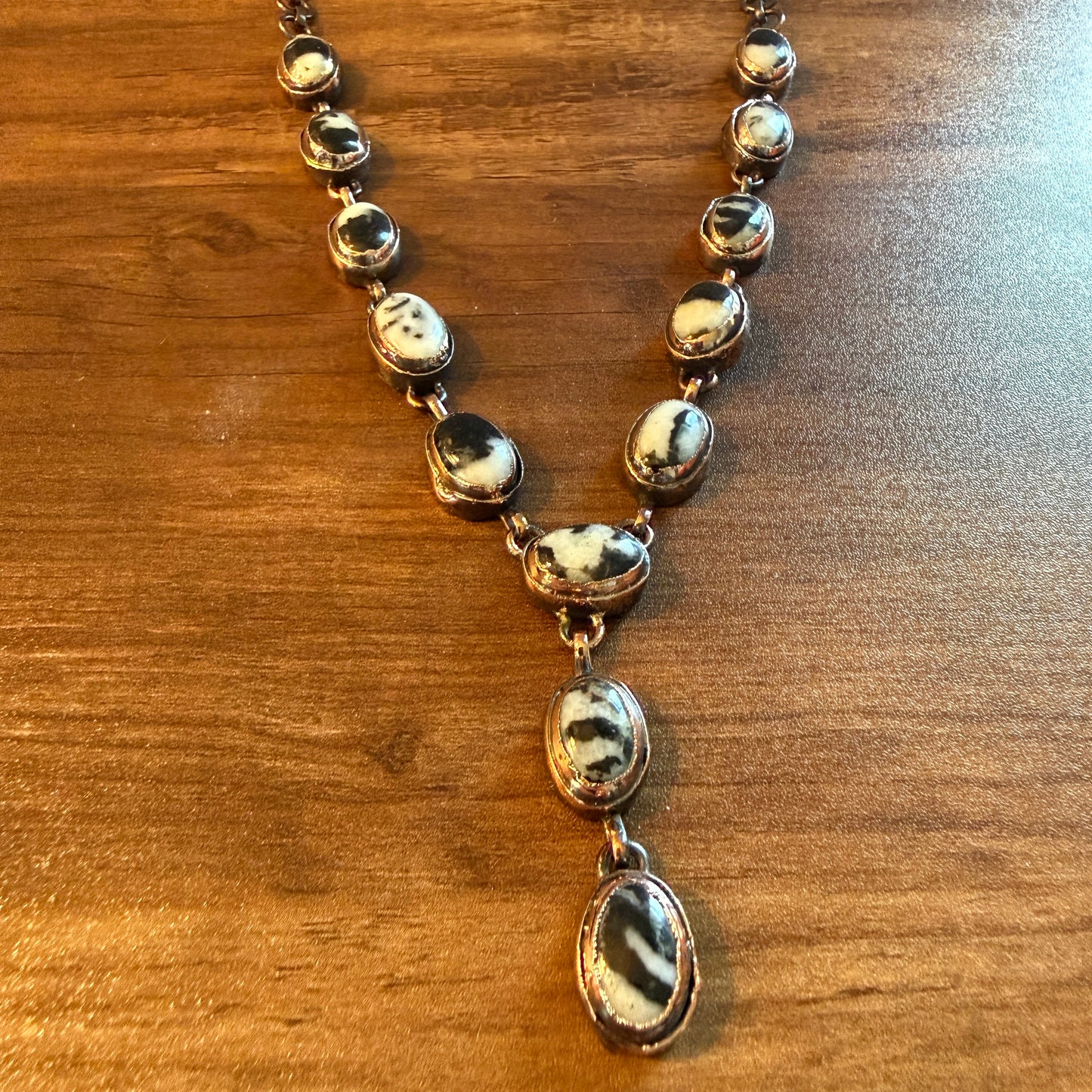 Handcrafted White Buffalo Dahlia Necklace With Copper Chain 18 Inch Silver Elegant