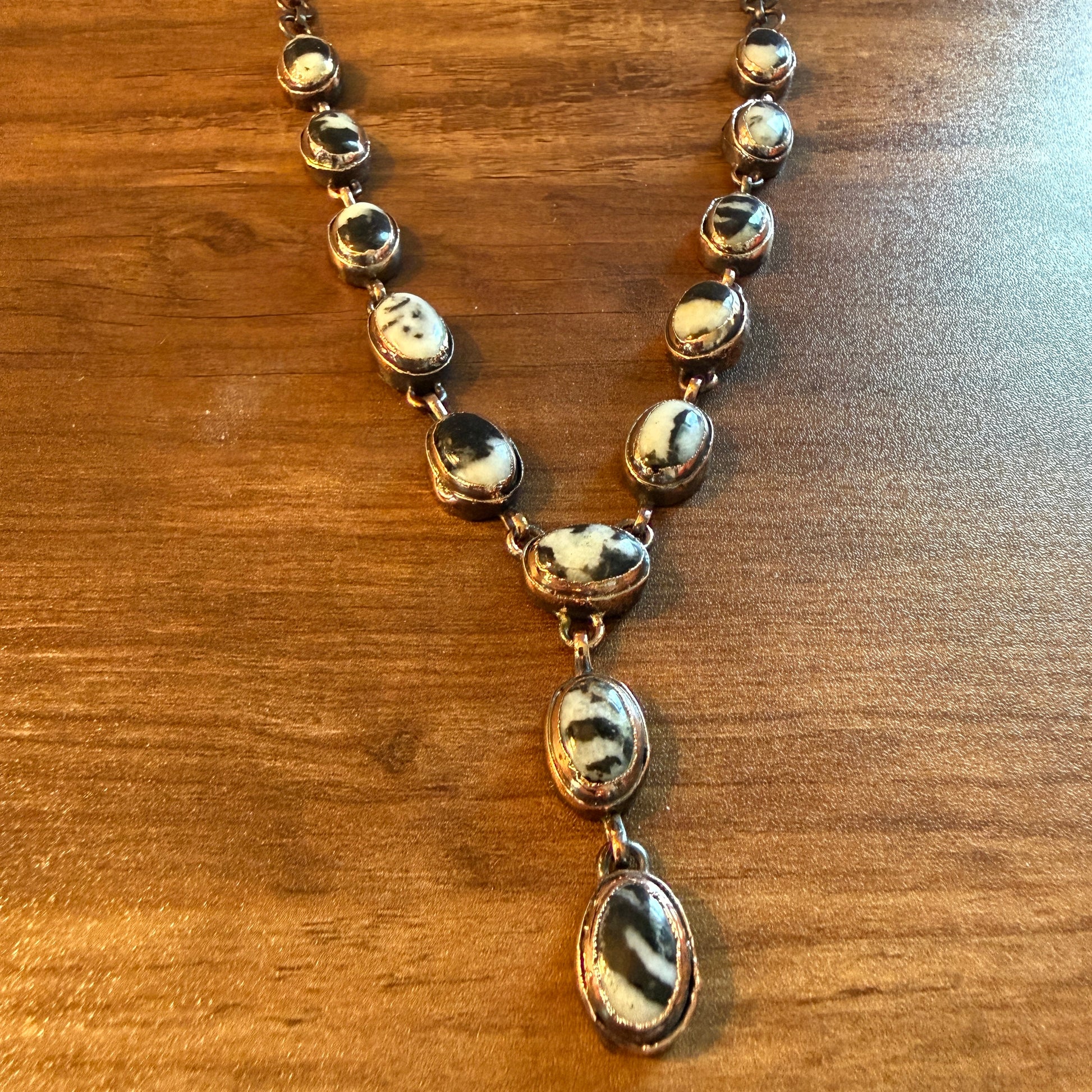 Handcrafted White Buffalo Dahlia Necklace With Copper Chain 18 Inch Silver Elegant