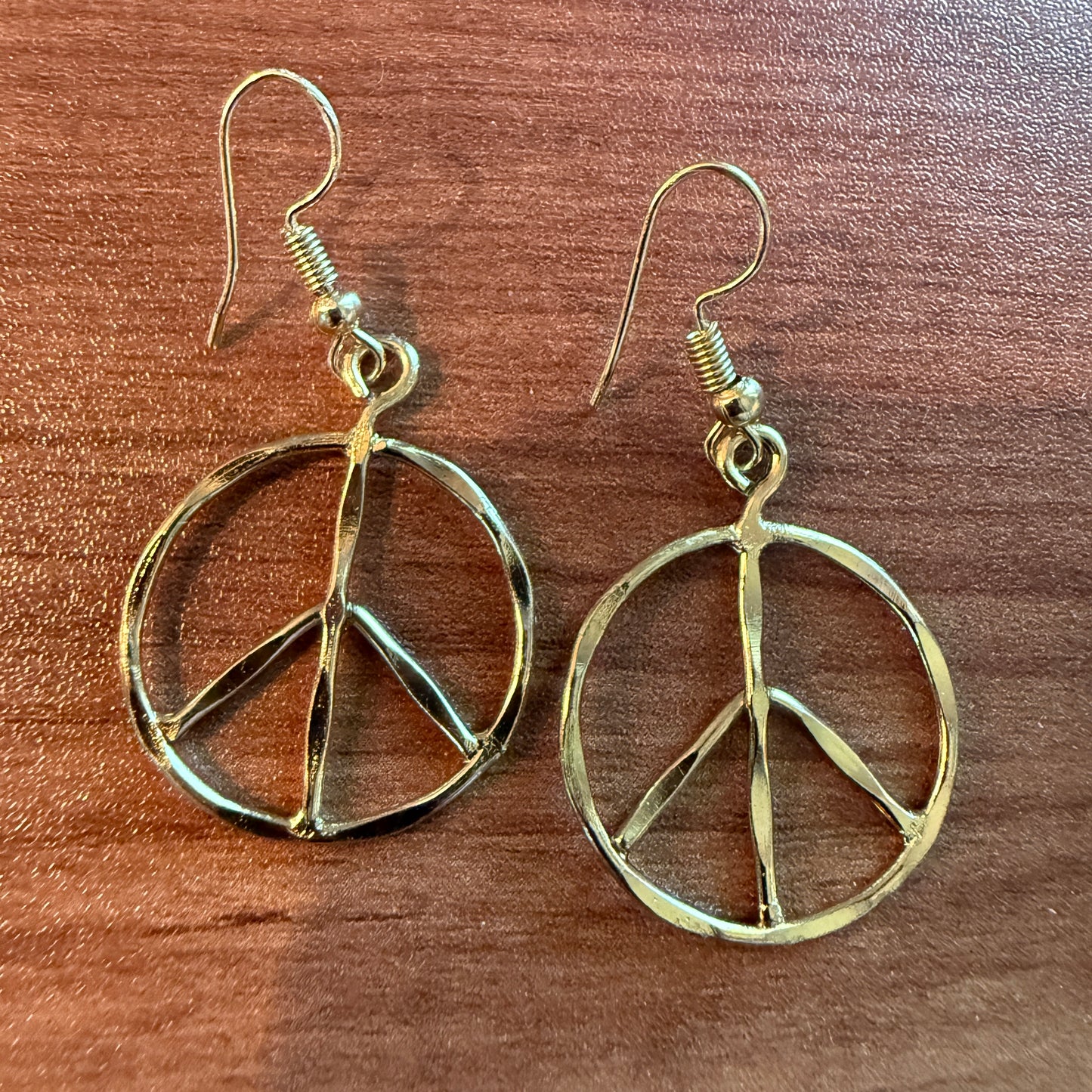 Handcrafted Hippie Gold Plated Peace Sign Wire Drop Earrings Silver Elegant