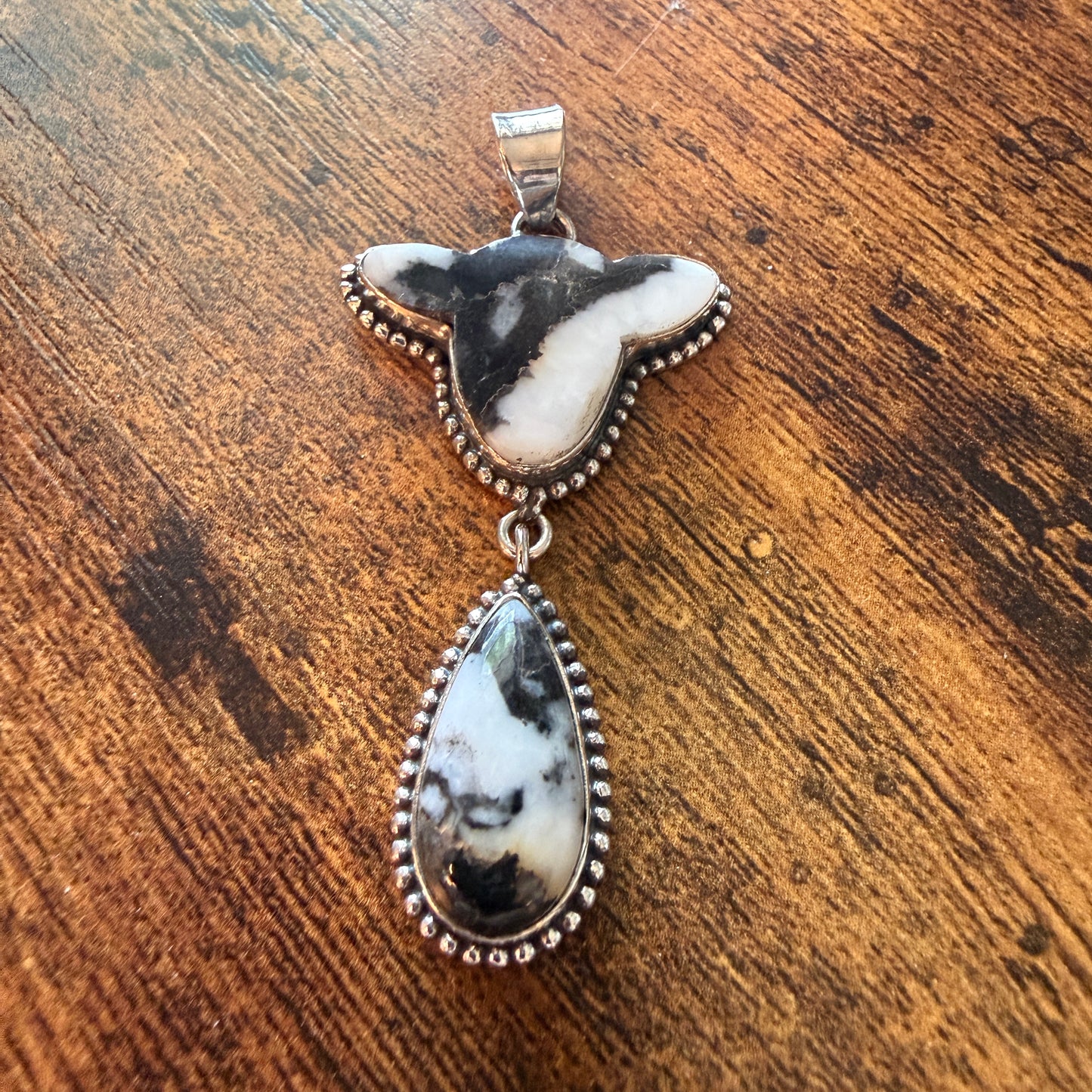 White Buffalo Turquoise Dahlia Pendant 925 Sterling Silver Handcrafted Silver Elegant
