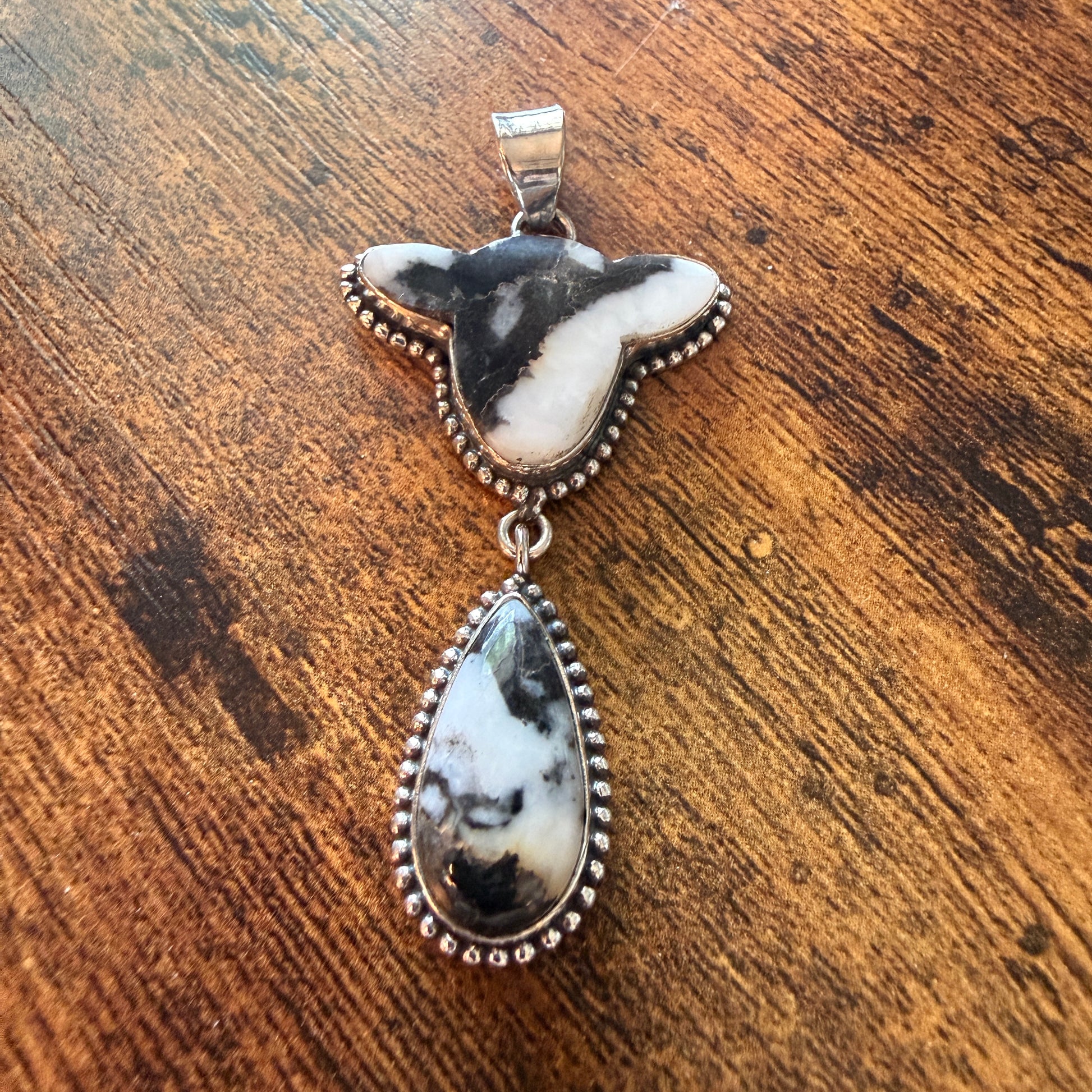 White Buffalo Turquoise Dahlia Pendant 925 Sterling Silver Handcrafted Silver Elegant