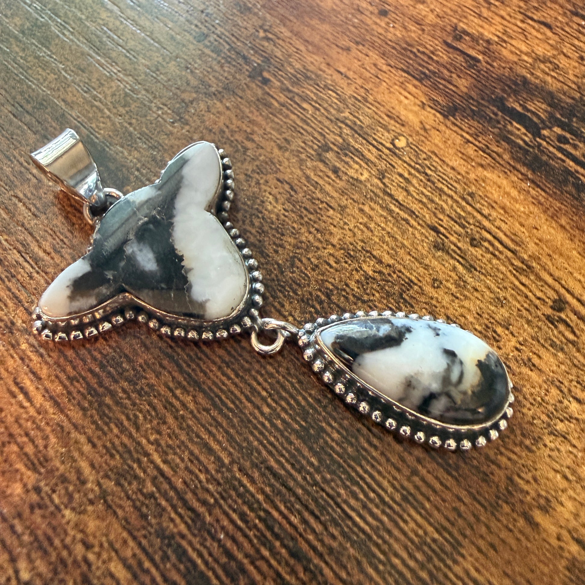 White Buffalo Turquoise Dahlia Pendant 925 Sterling Silver Handcrafted Silver Elegant