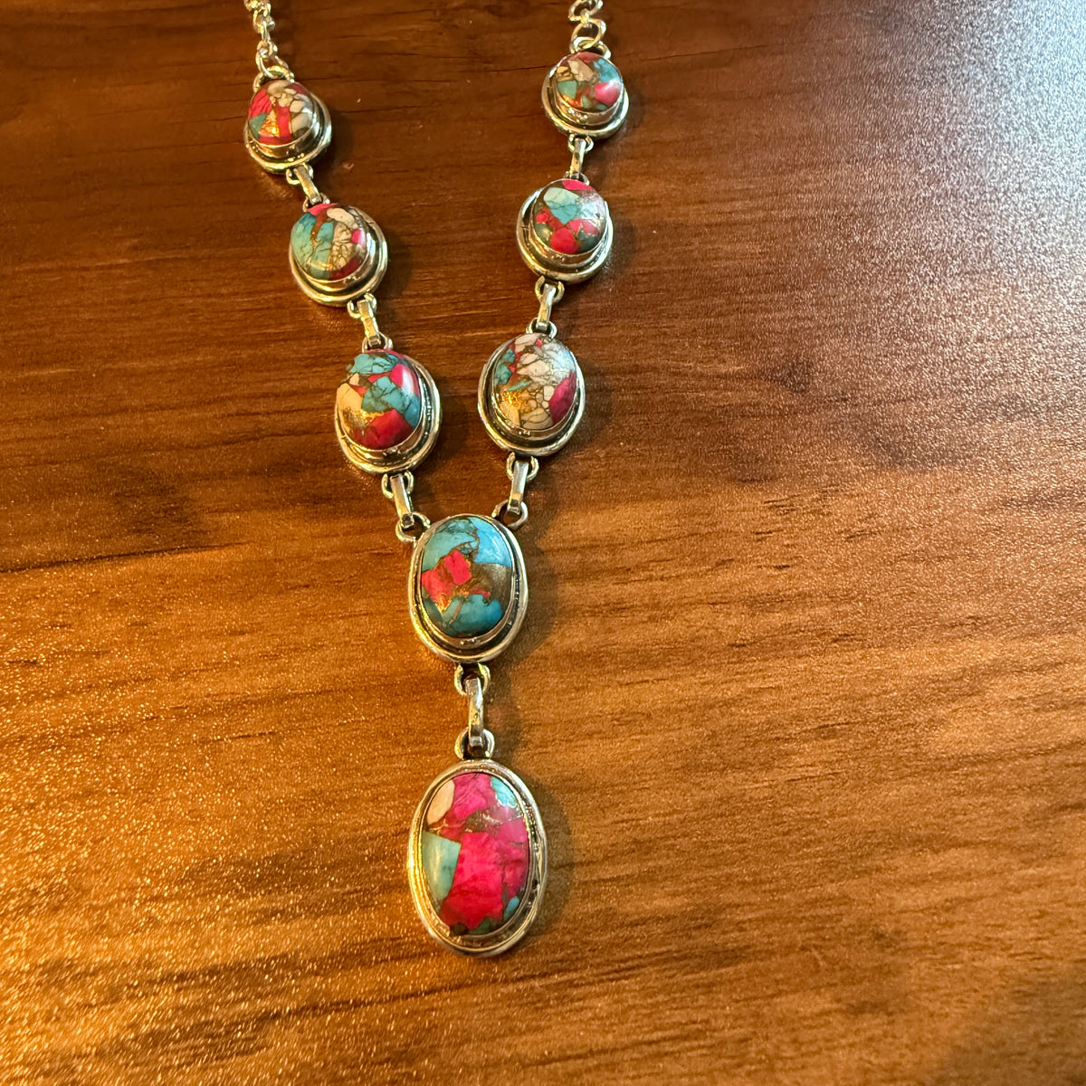Cotton Candy Dahlia Necklace Spiny Turquoise Gemstone In Sterling Silver 18 Inch Silver Elegant