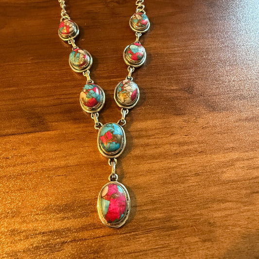 Cotton Candy Dahlia Necklace Spiny Turquoise Gemstone In Sterling Silver 18 Inch Silver Elegant