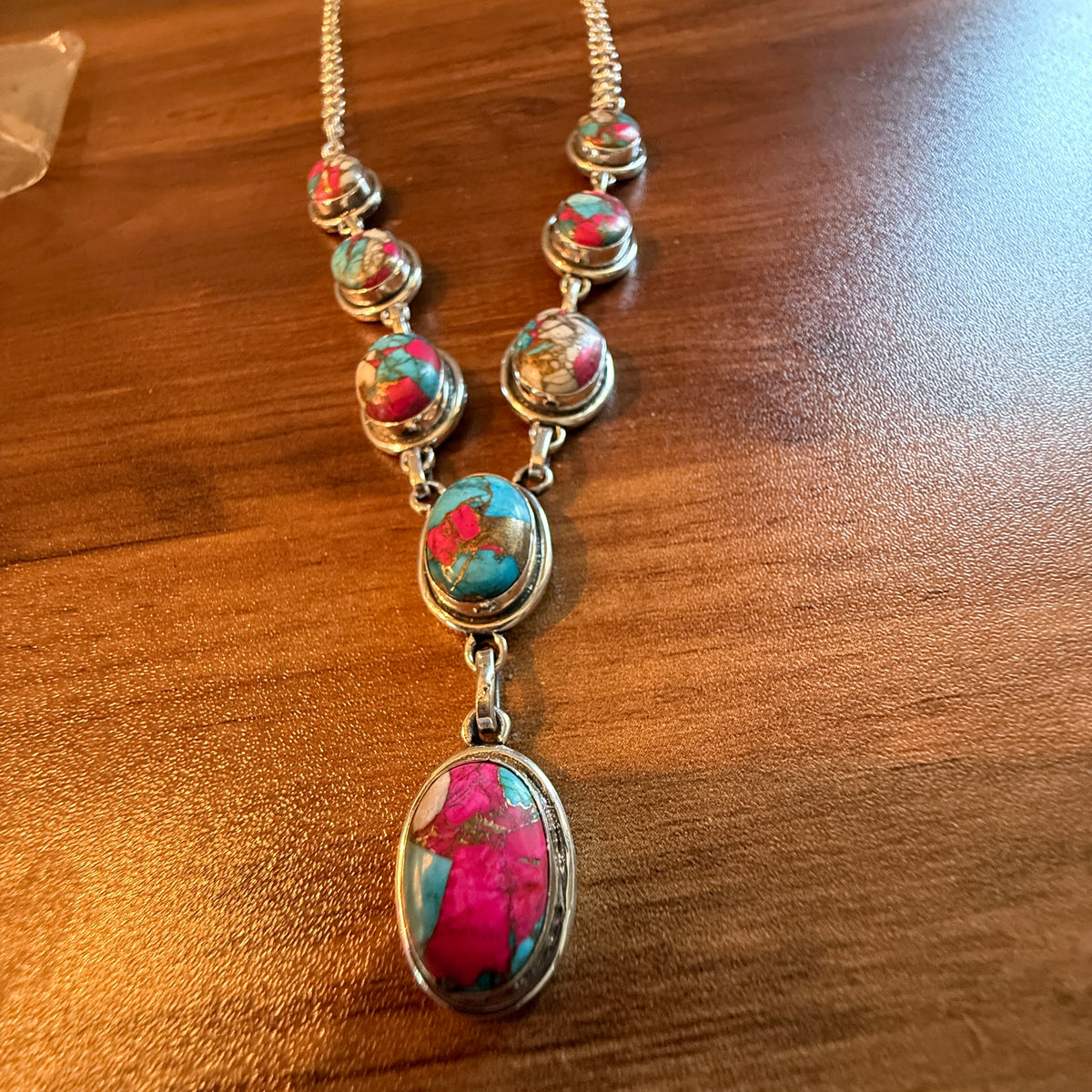 Cotton Candy Dahlia Necklace Spiny Turquoise Gemstone In Sterling Silver 18 Inch Silver Elegant