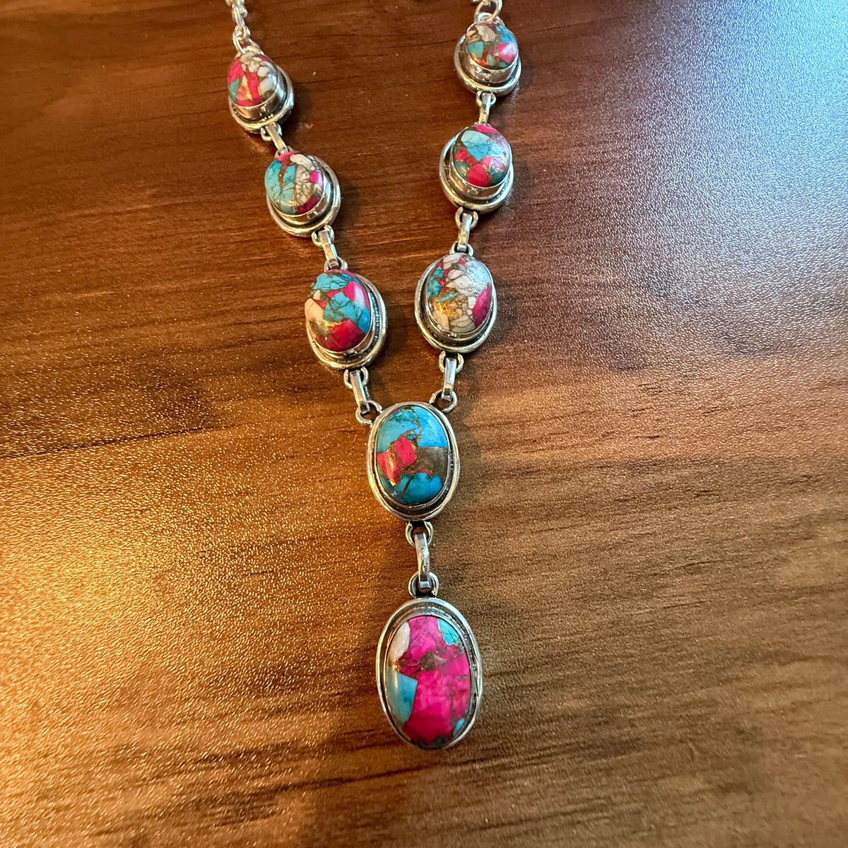 Cotton Candy Dahlia Necklace Spiny Turquoise Gemstone In Sterling Silver 18 Inch Silver Elegant