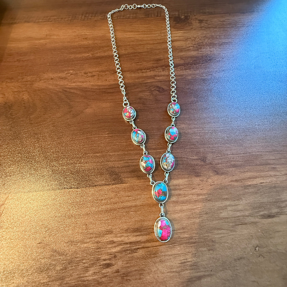 Cotton Candy Dahlia Necklace Spiny Turquoise Gemstone In Sterling Silver 18 Inch Silver Elegant