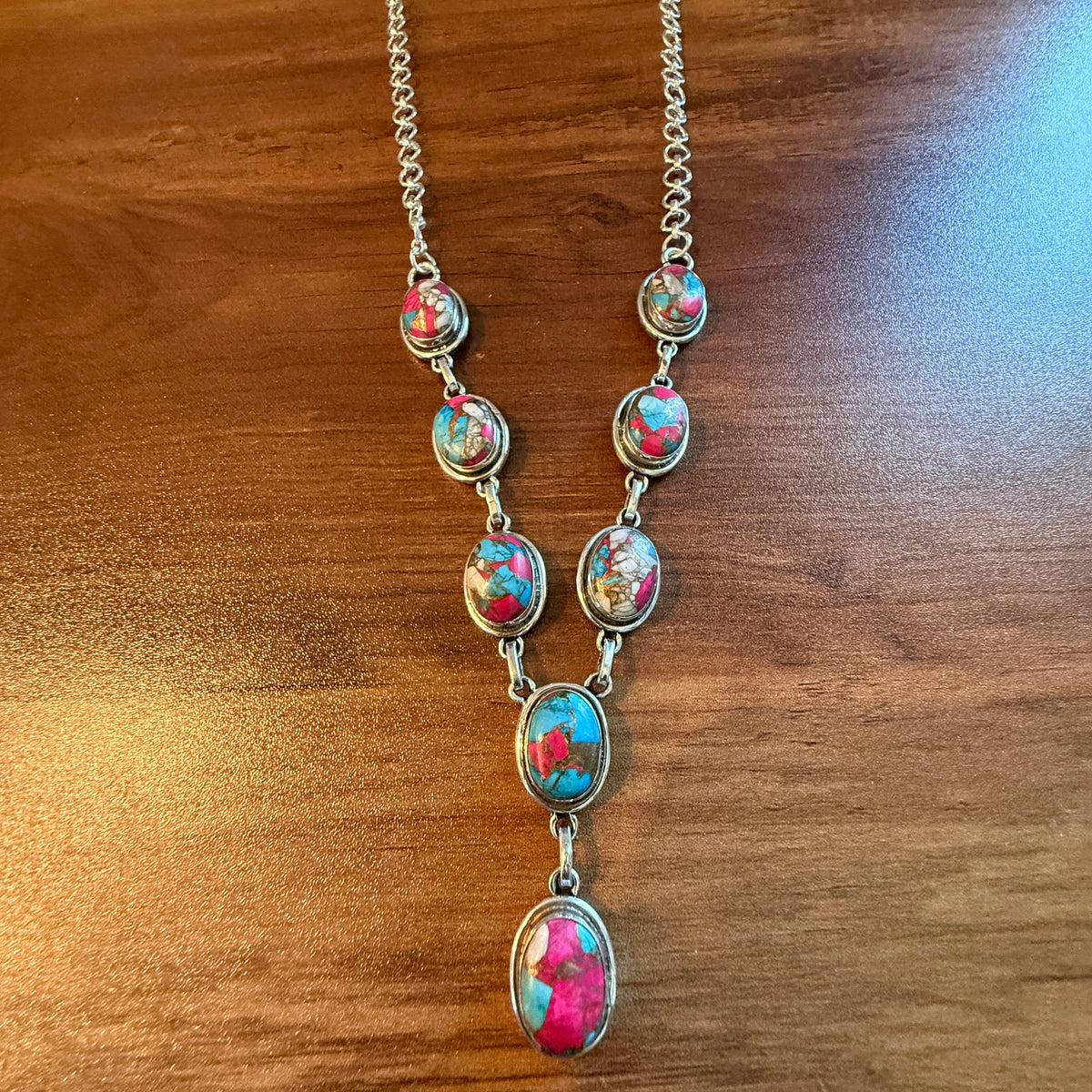 Cotton Candy Dahlia Necklace Spiny Turquoise Gemstone In Sterling Silver 18 Inch Silver Elegant