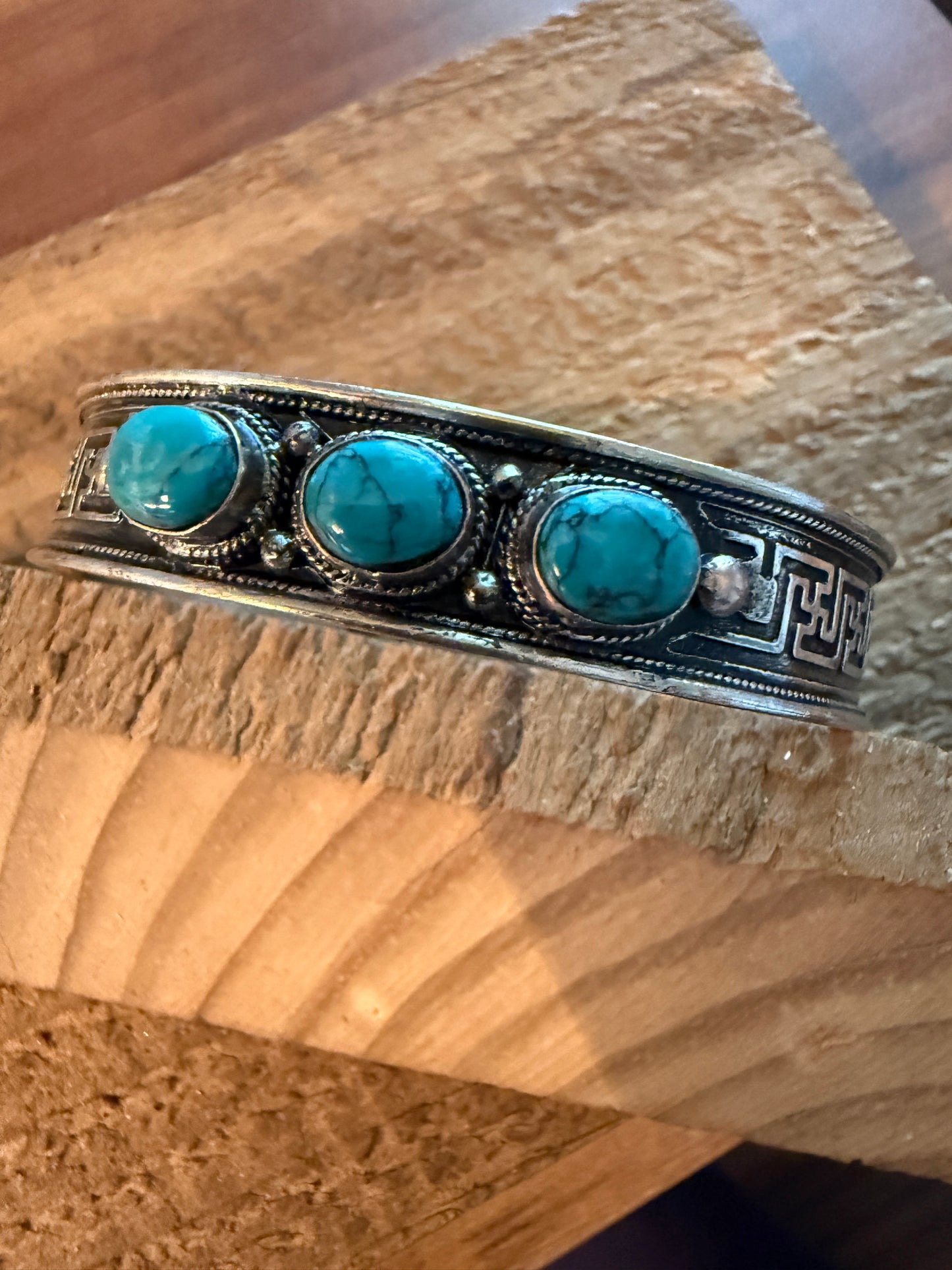 Navajo Style Blue Turquoise Natural Stone Bangle, Germain Silver WildWestBoho
