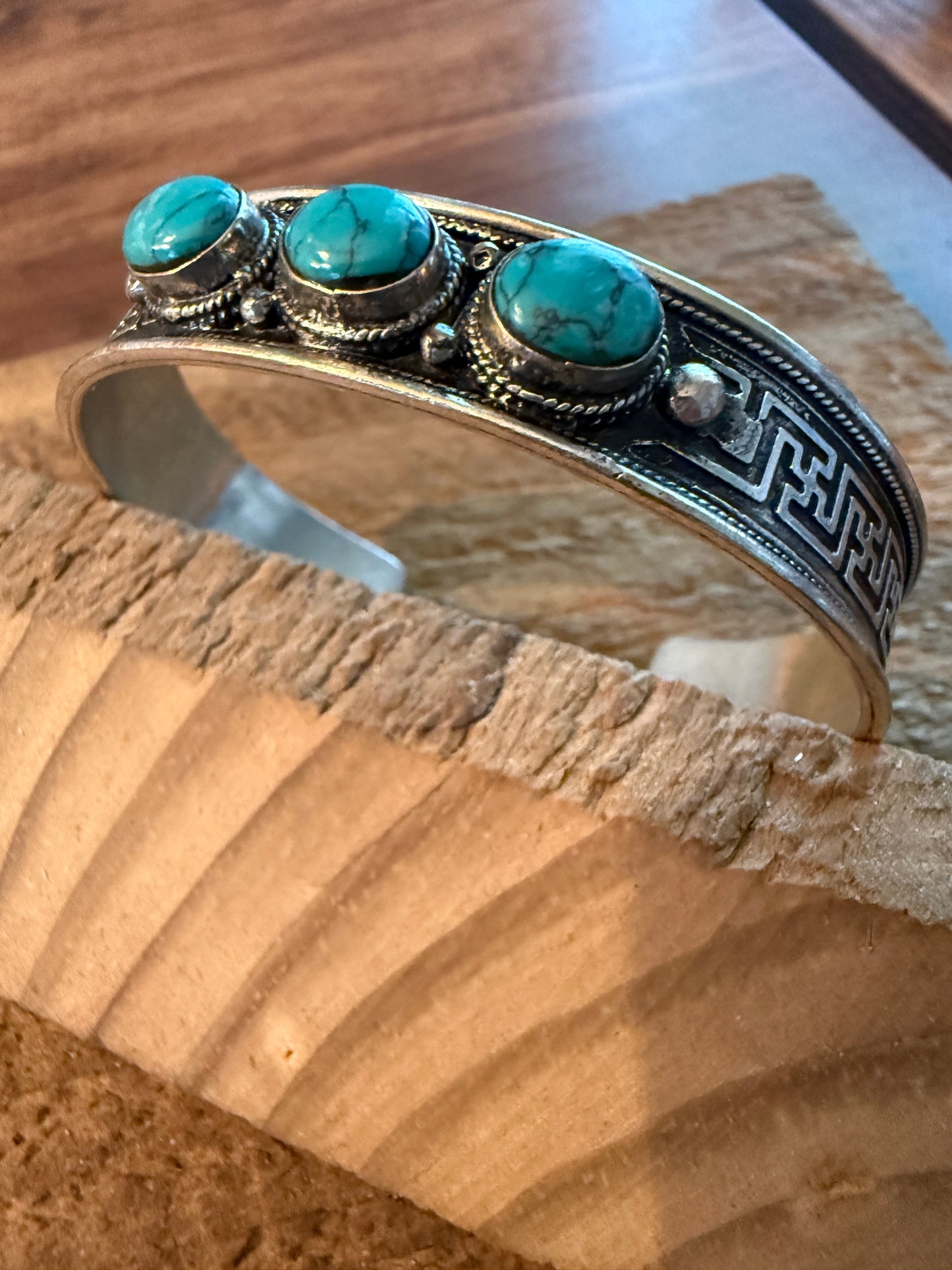 Navajo Style Blue Turquoise Natural Stone Bangle, Germain Silver WildWestBoho